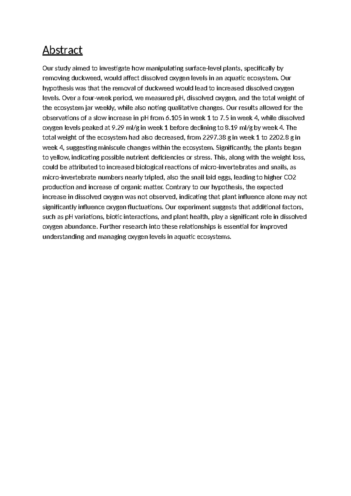 Nature and evolution abstract draft - Abstract Our study aimed to ...