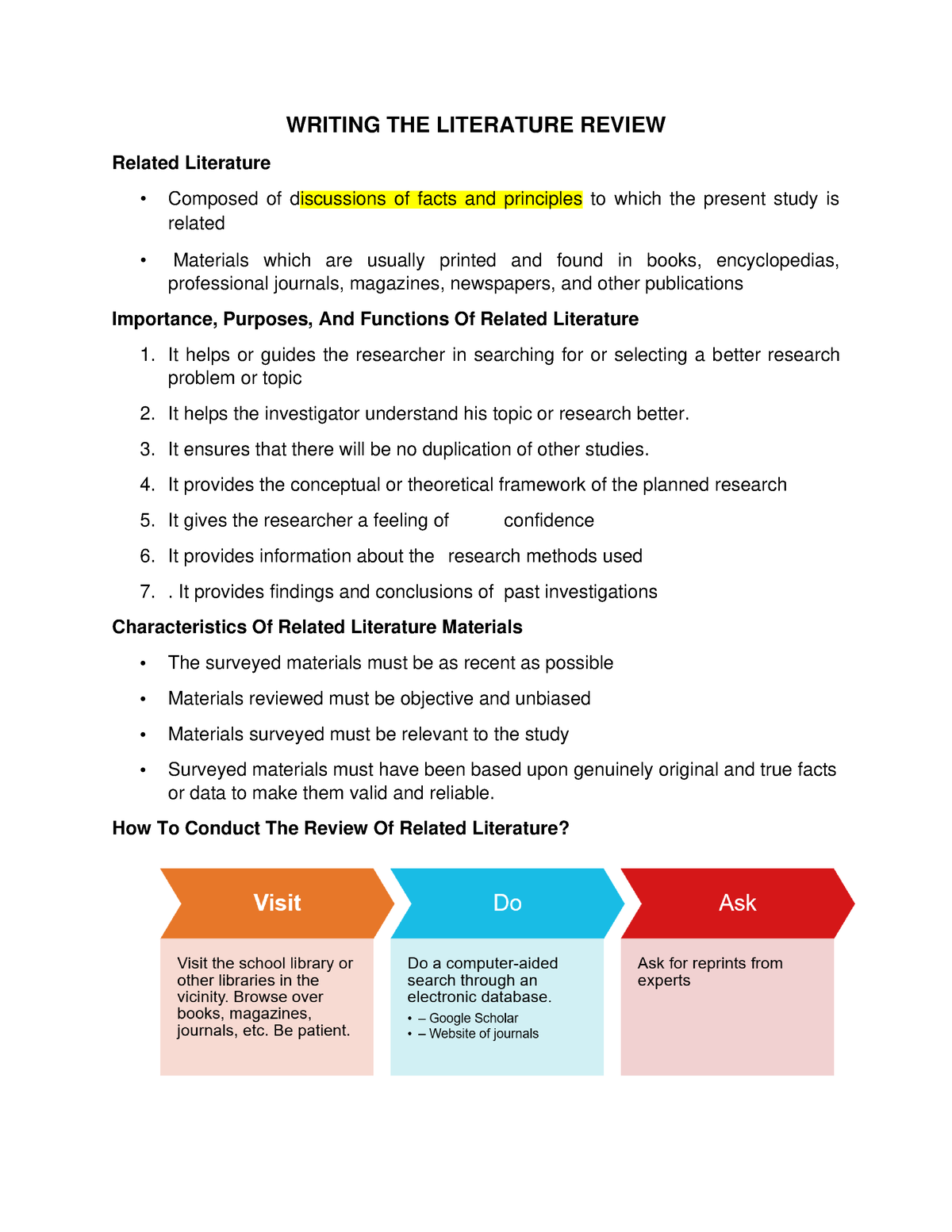 Writing THE Literature Review WRITING THE LITERATURE REVIEW Related 