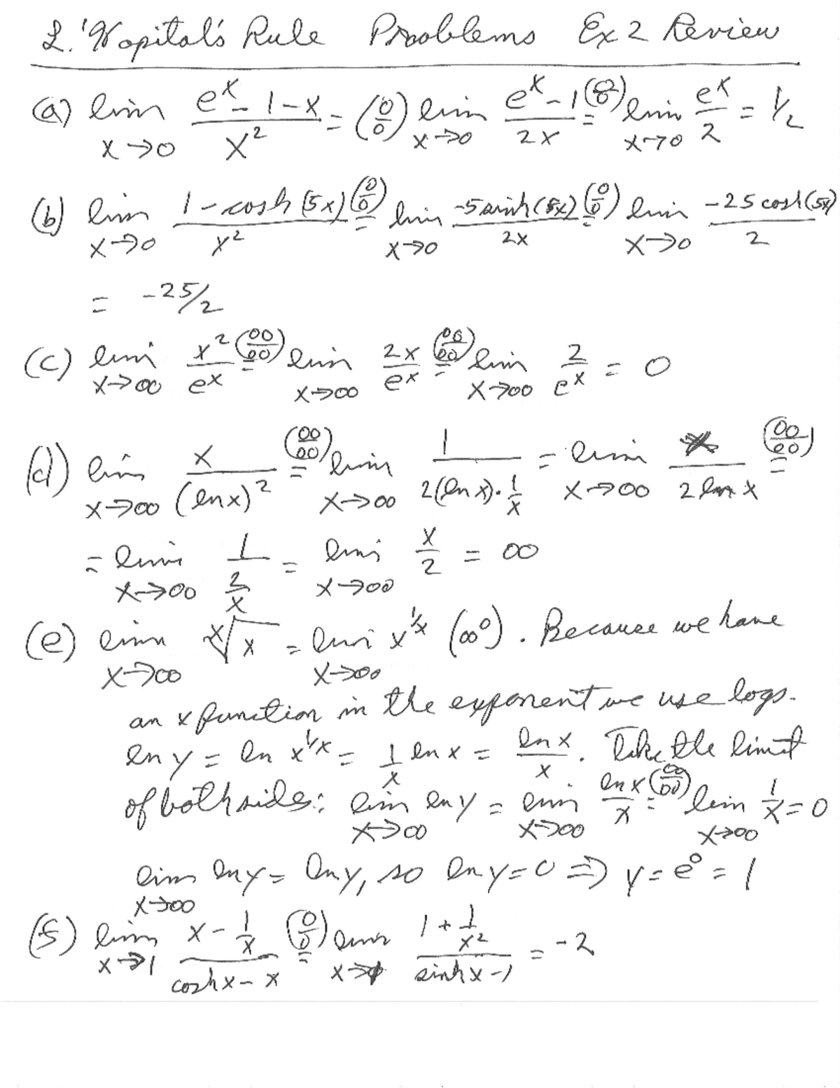 Ex2 Rev L'Hopital Ans - MATH 106 - Studocu