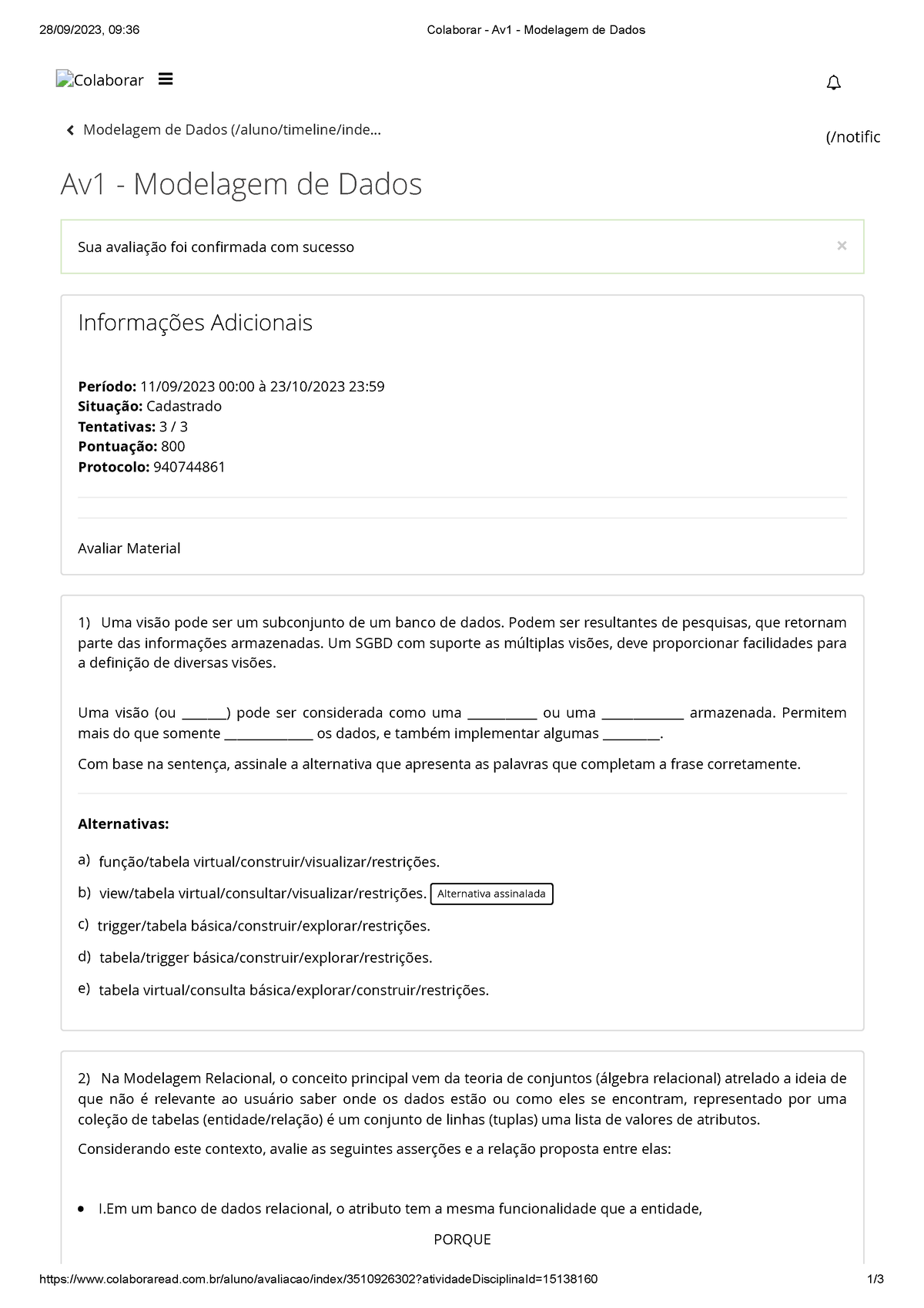 Colaborar - Av1 - Modelagem De Dados - 28/09/2023, 09:36 Colaborar ...