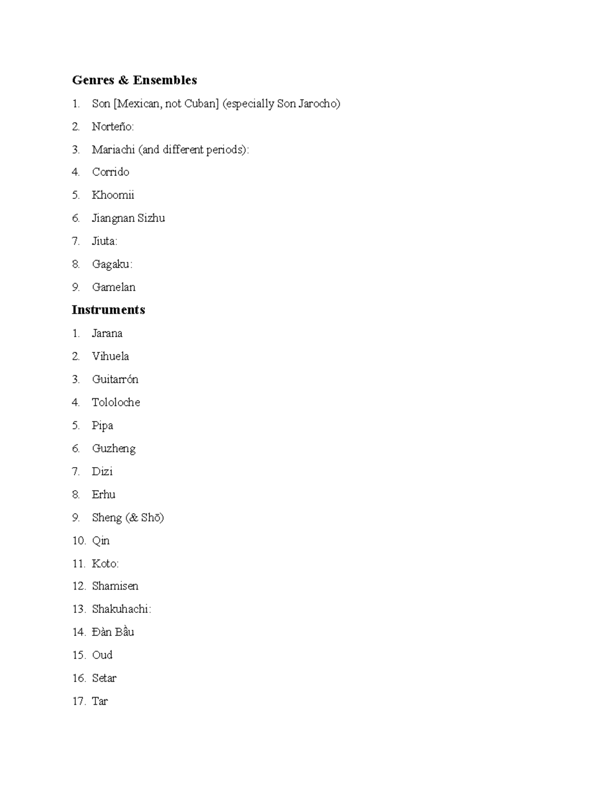 World music test 2 study guide Genres & Ensembles Son [Mexican, not