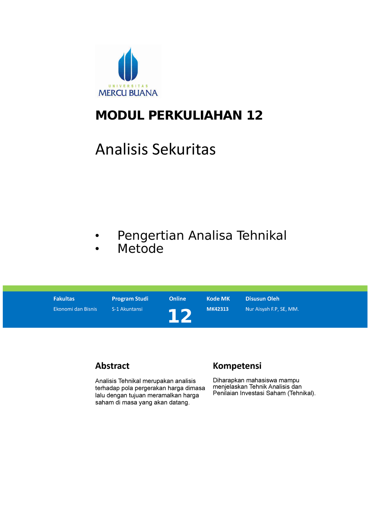 Analisis Sekuritas Mata Kuliah Manajemen Investasi Dan Pasar Modal