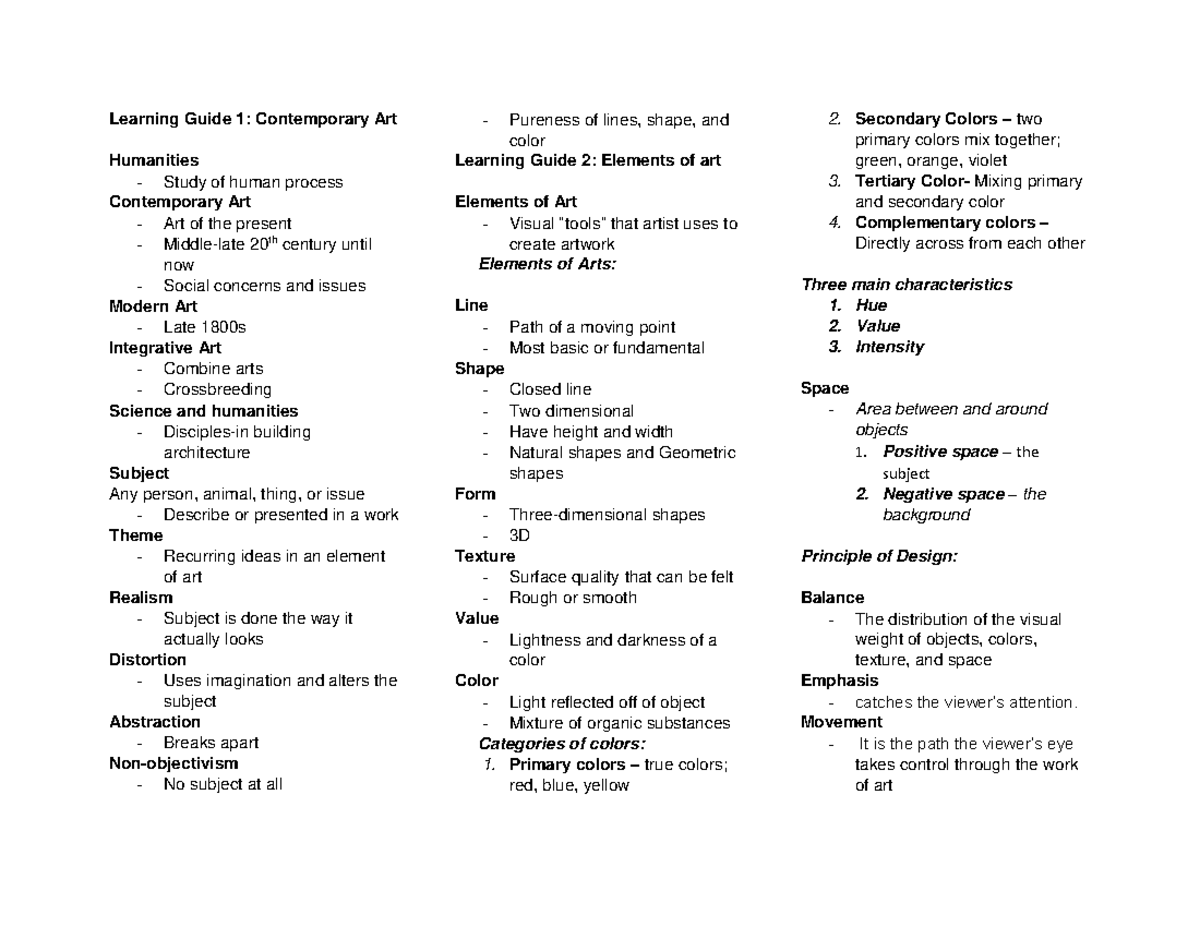 CPAR- Reviewer - Summary Music, Arts, Physical Education, and Health ...