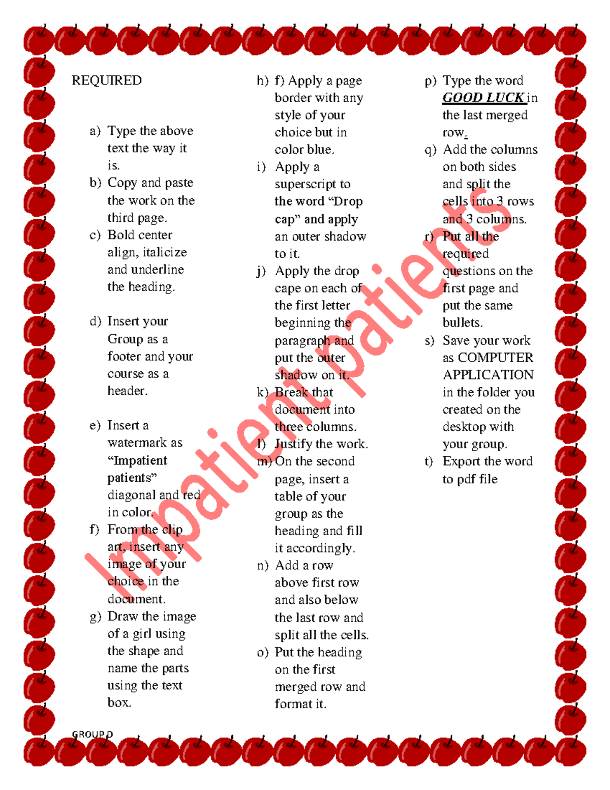Computer Application 1, Read hard and pass easy - REQUIRED a) Type the ...