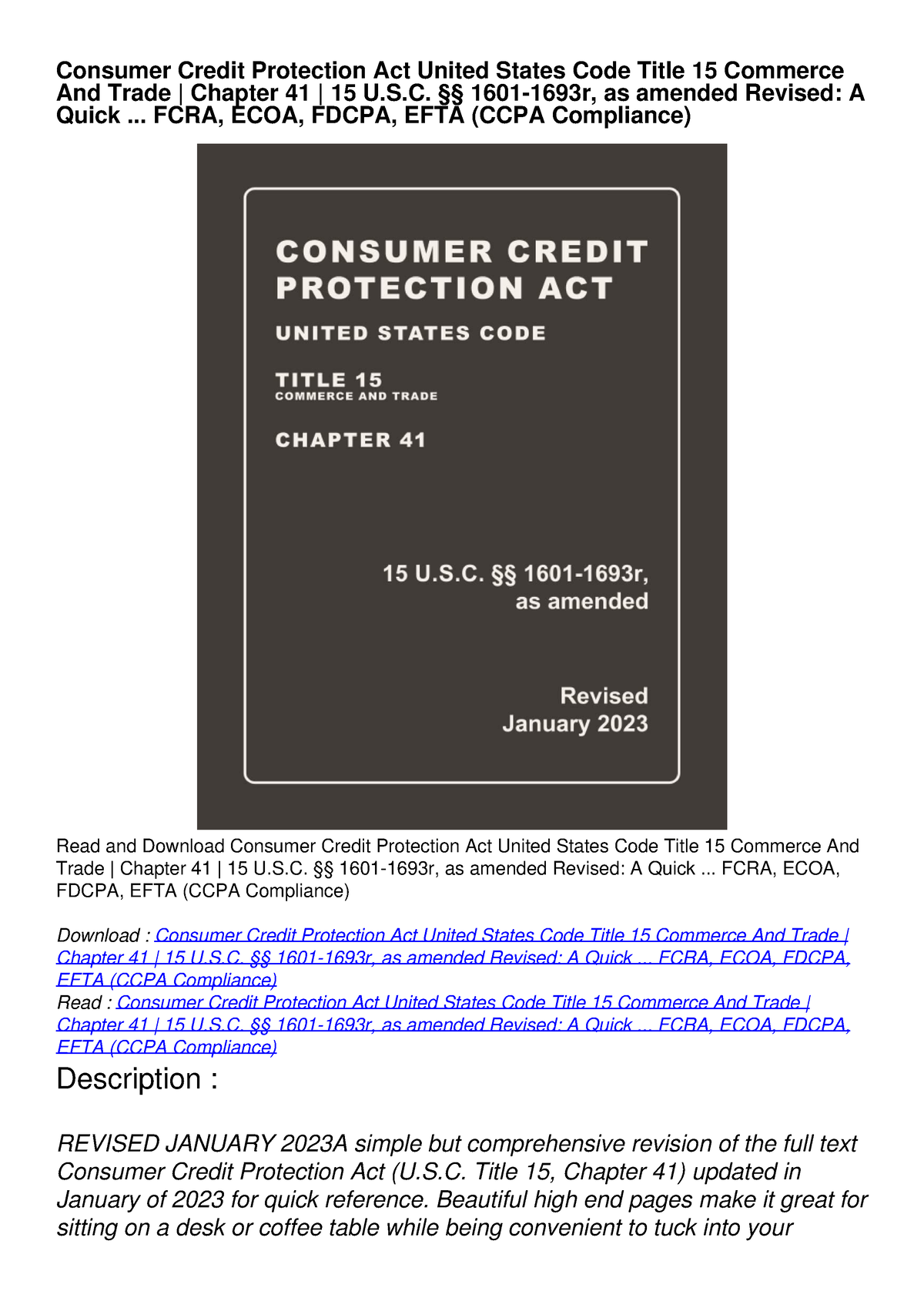 [PDF READ ONLINE] Consumer Credit Protection Act United States Code ...