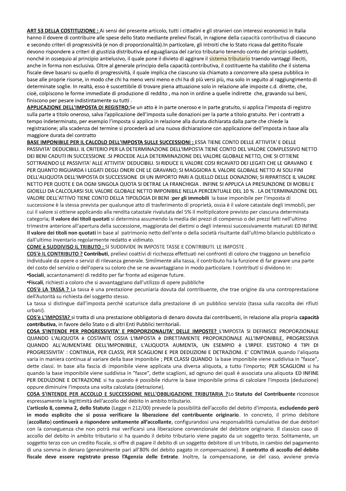 Tributario (LMG) Aperte ART 53 DELLA COSTITUZIONE Ai sensi del