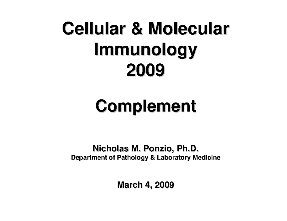 Complement Cellular & Molecular Cellular & Molecular ImmunologyImmunology 20092009 Studocu