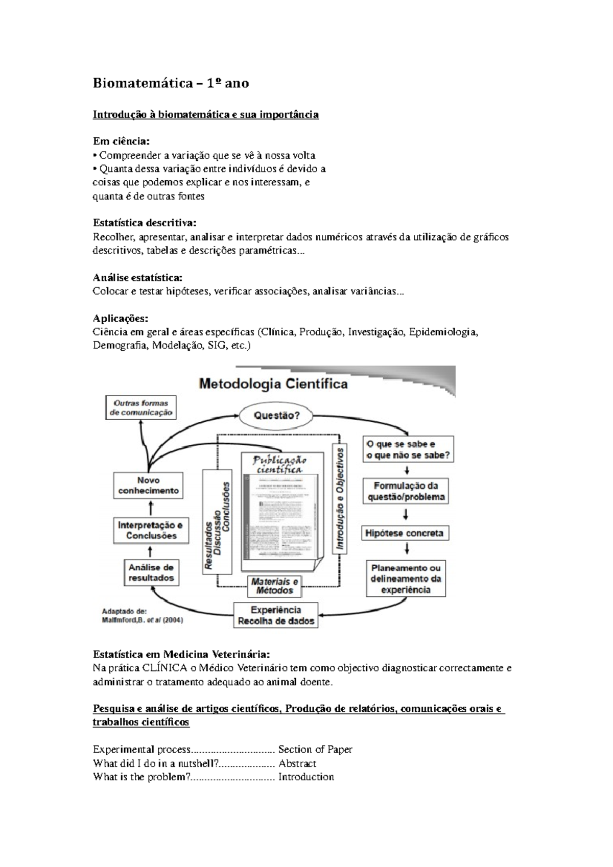 Biomatematica 1º Ano Studocu