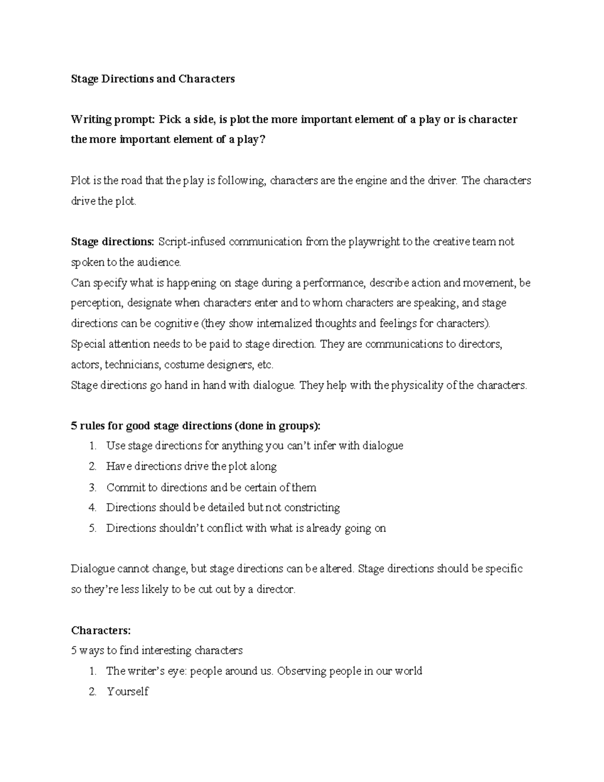 Scriptwriting 10 12 notes - Stage Directions and Characters Writing ...