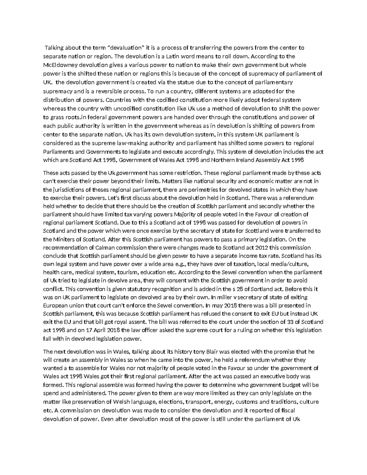 P devolution - notes - Talking about the term “devaluation” it is a ...