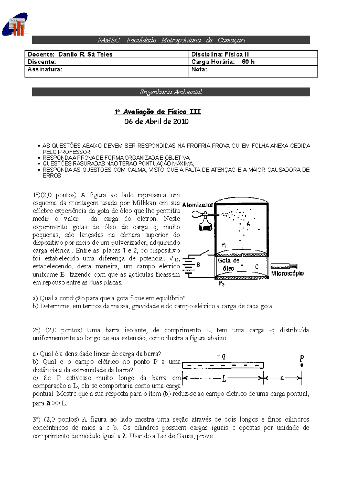 Avaliação física III ambi 2010 - FAMEC Faculdade Metropolitana de ...