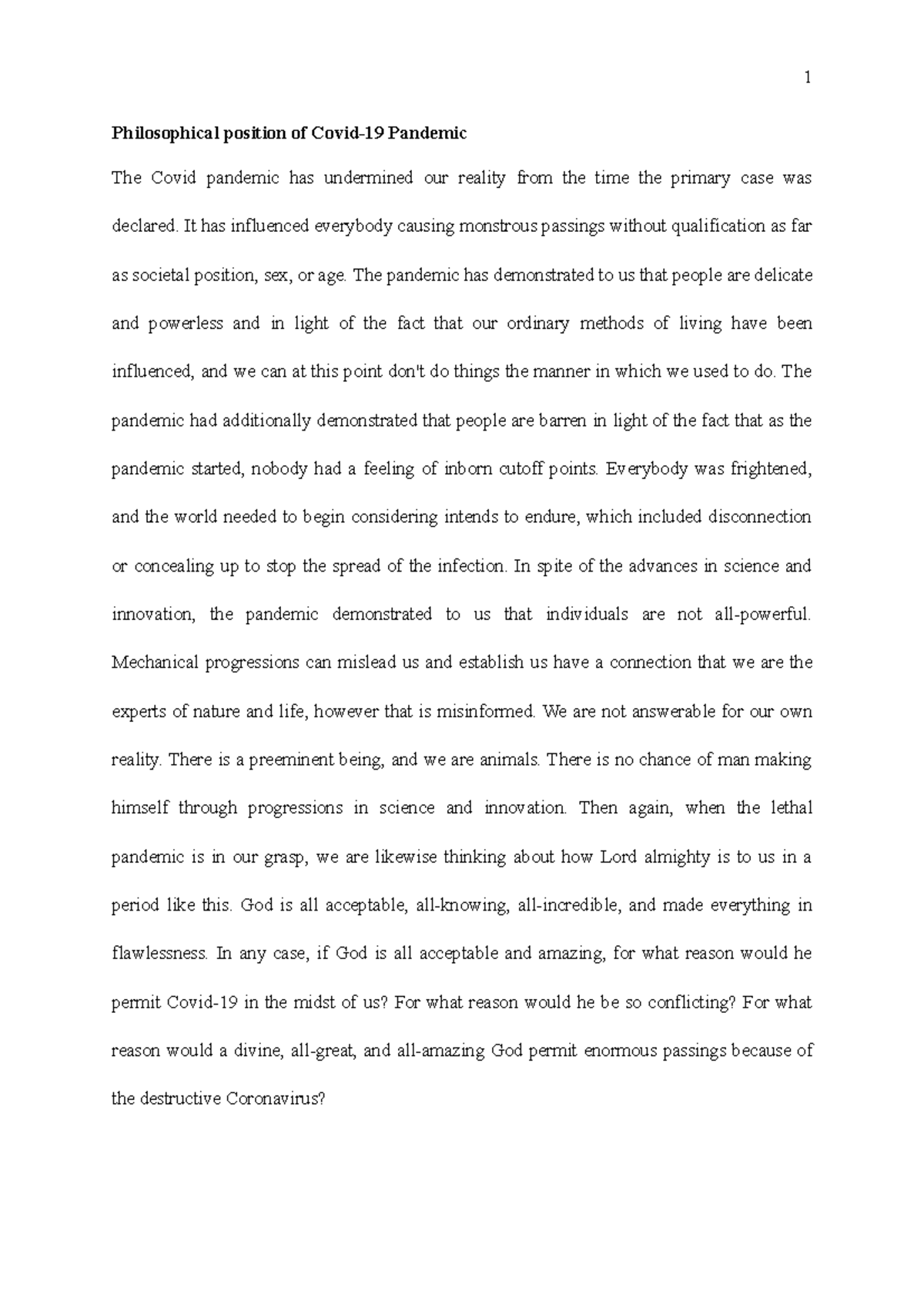 Case study philosophy - Philosophical position of Covid-19 Pandemic The ...