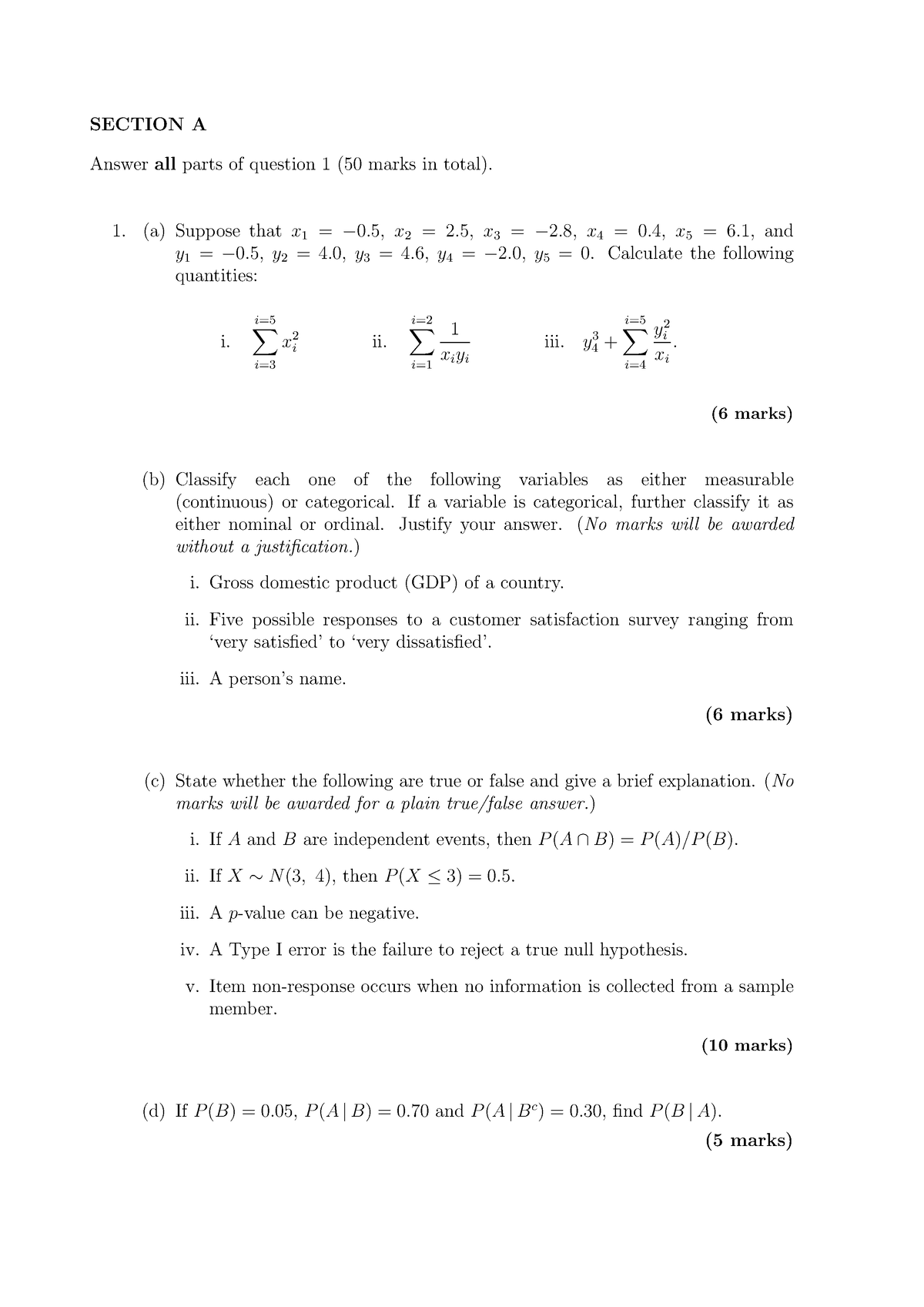 ST104a ZA 2018 exam paper - SECTION A Answer all parts of question 1 ...