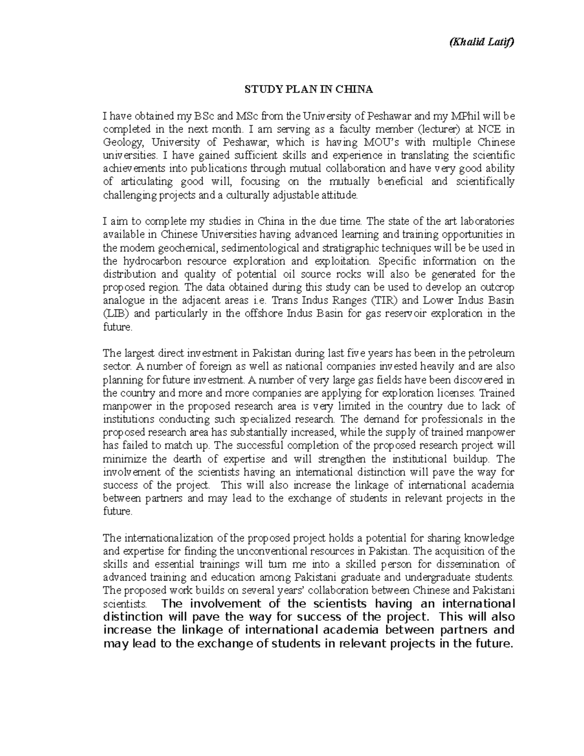 Study Plan In China Essay
