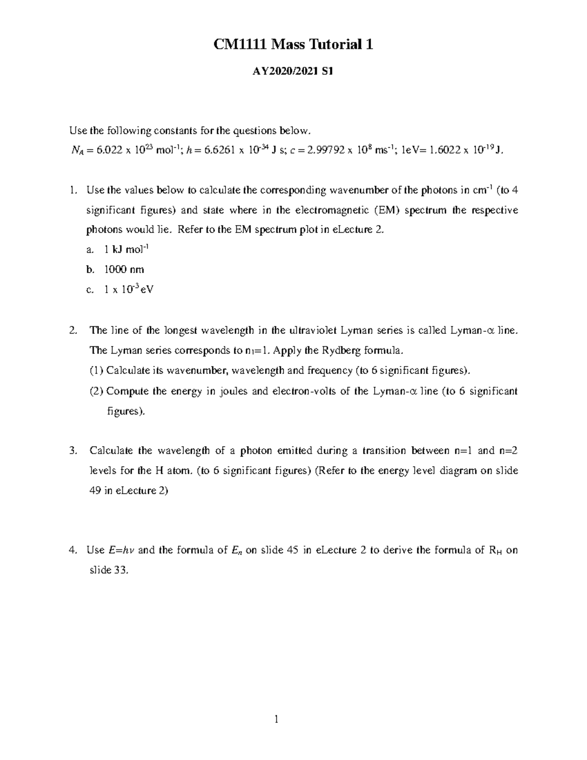 CM1111 Mass Tutorial 1 Questions - CM1111 Mass Tutorial 1 AY2020/2021 S ...