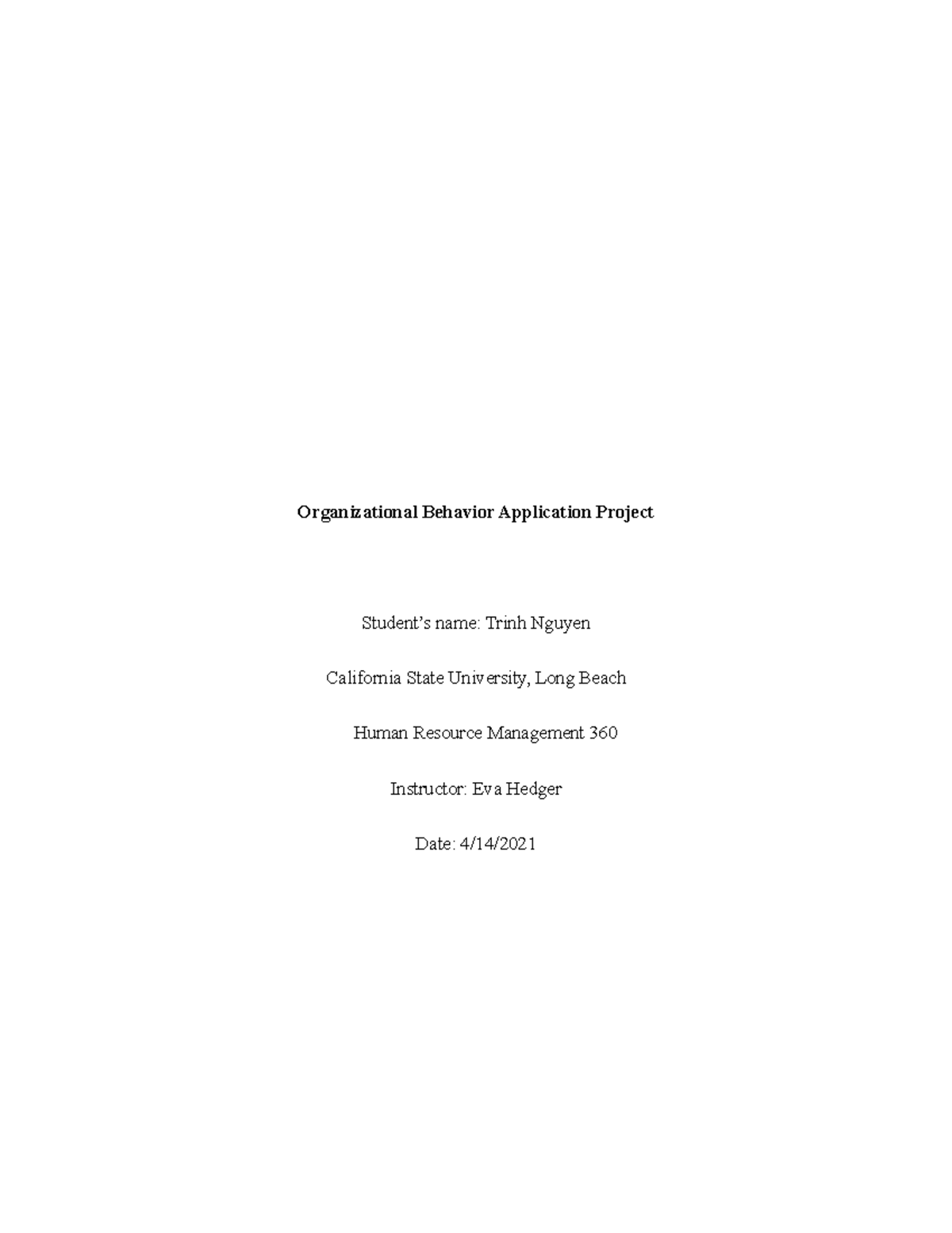 Single space Organizational Behavior Application Project ...