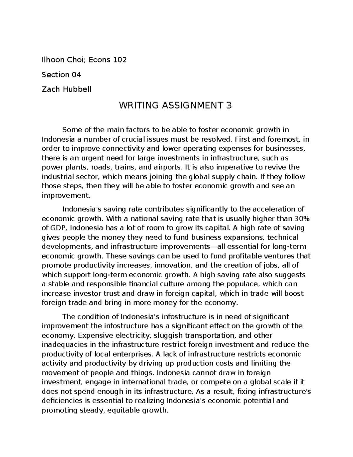 econ writing assignment 3