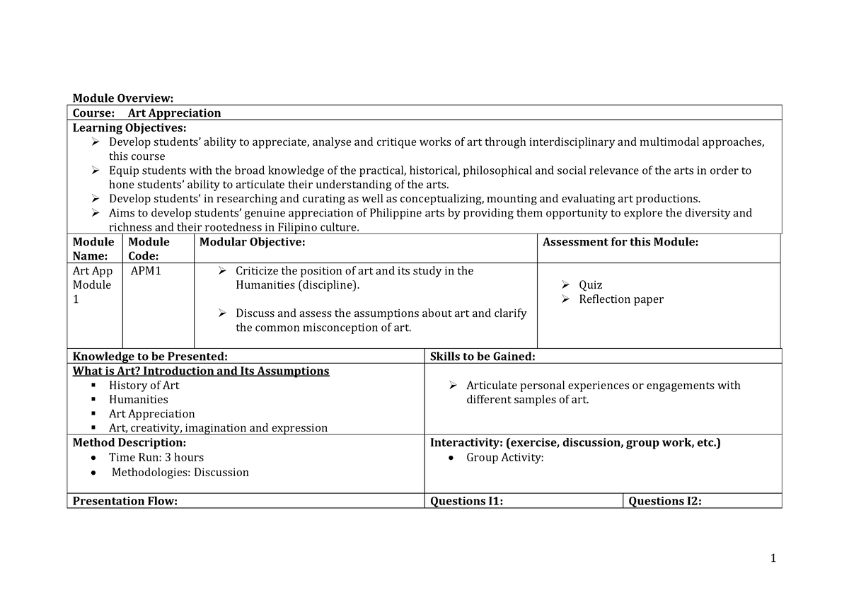 ART- Appreciation- Module - Module Overview: Course: Art Appreciation ...