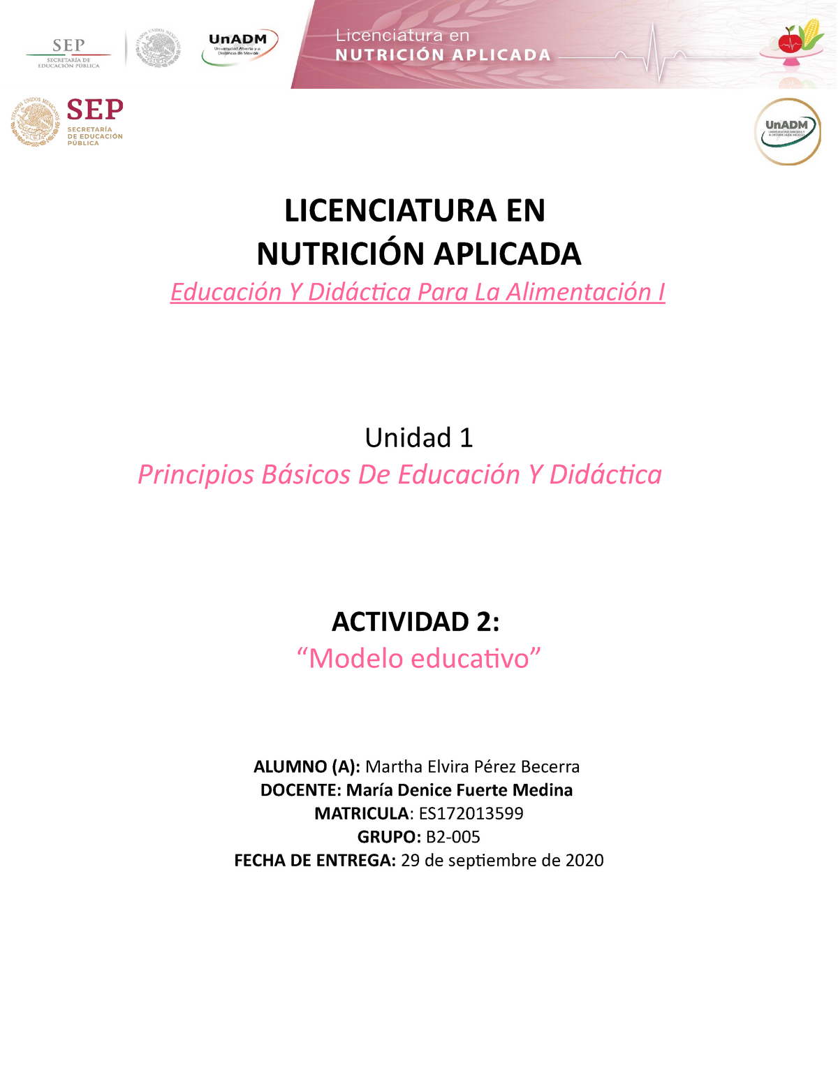educación y didáctica para la alimentación 1 U1 A2 MAPB - LICENCIATURA EN  NUTRICIÓN APLICADA - Studocu