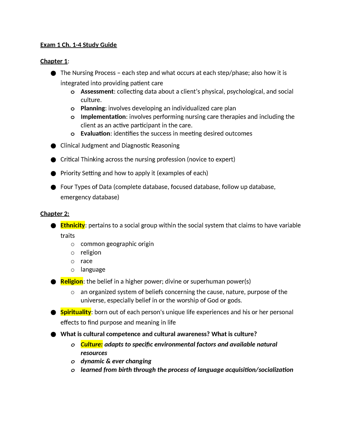 RN 200 Exam 1 Study Guide - Exam 1 Ch. 1-4 Study Guide Chapter 1: The ...