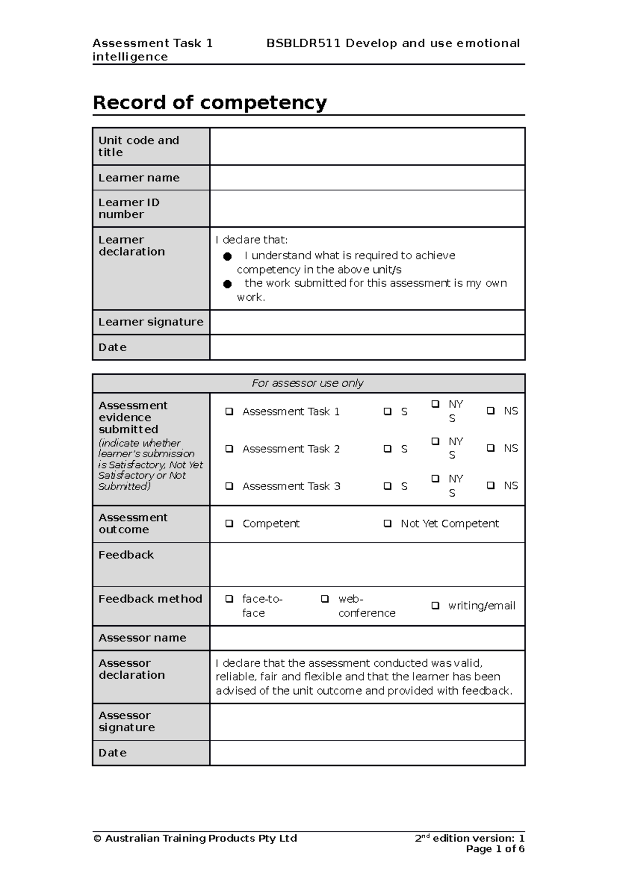 Bsbldr 511 - Assessment Task 1 - intelligence Record of competency Unit ...