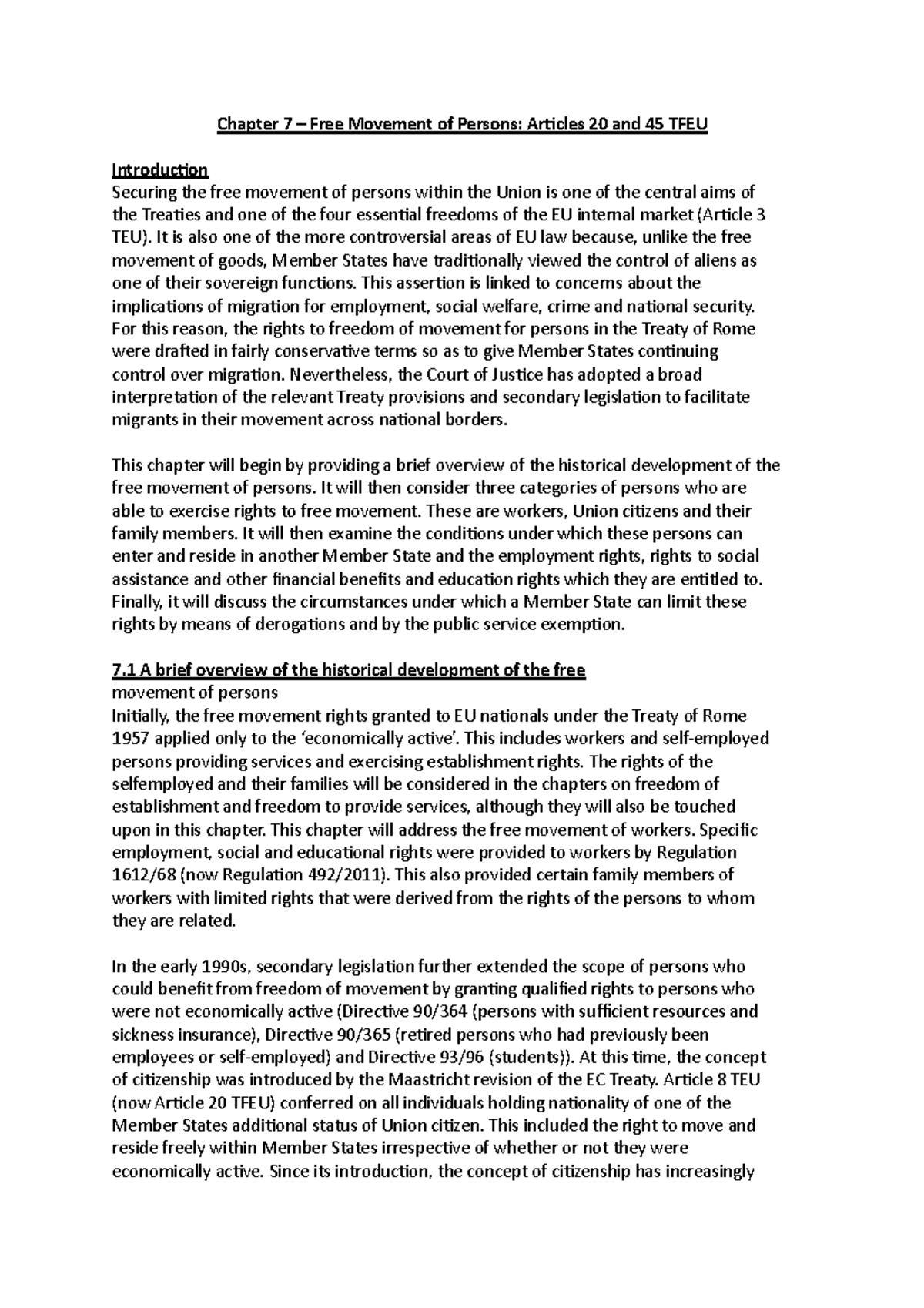 Chapter 7 – Free Movement of Persons- Articles 20 and 45 TF EU ...