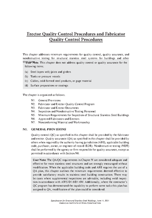 Erector Quality Control Procedures and Fabricator Quality Control Procedures