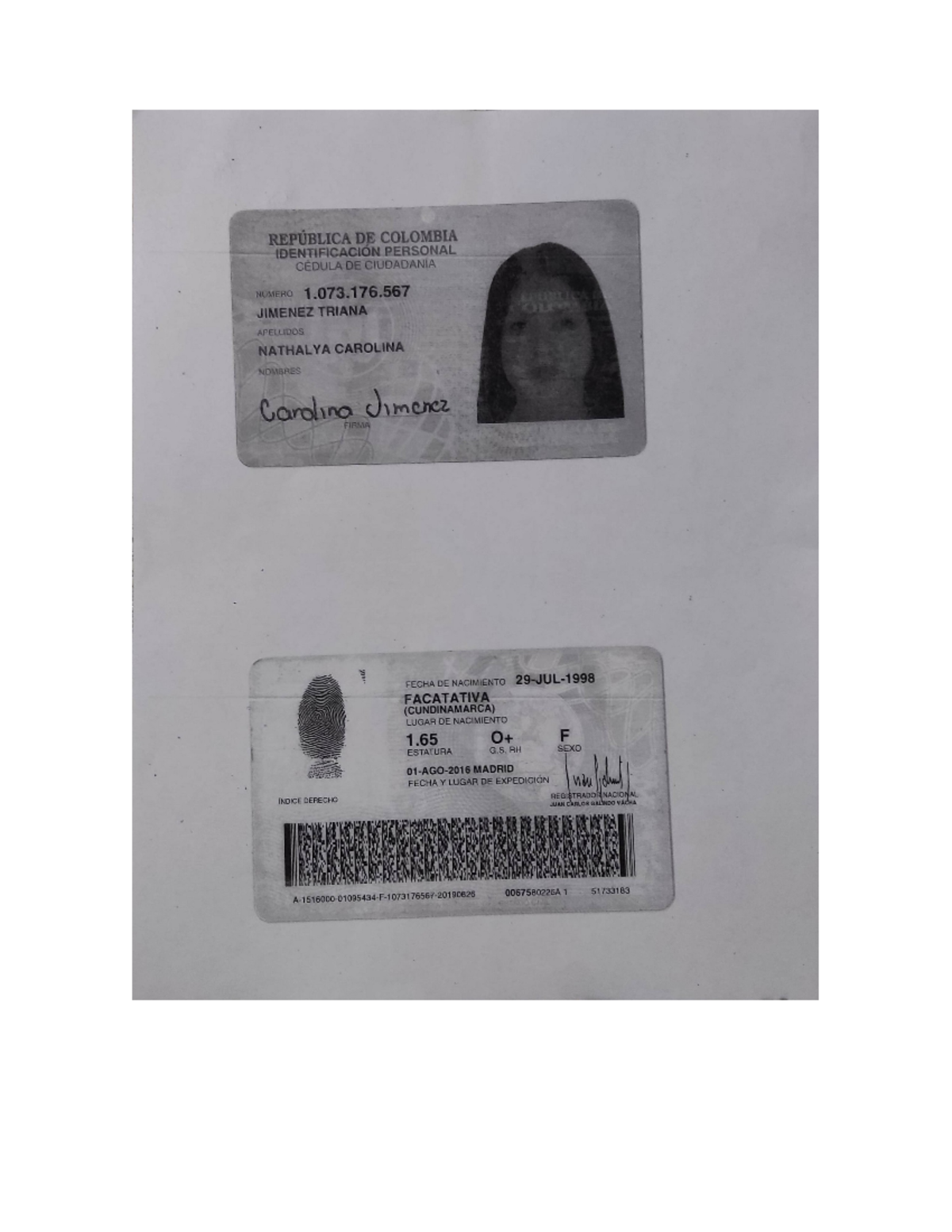 CC Carolina Jimenez - REPUBLICA DE COLOMBIA IDENTIFICACIÓN PERSONAL ...
