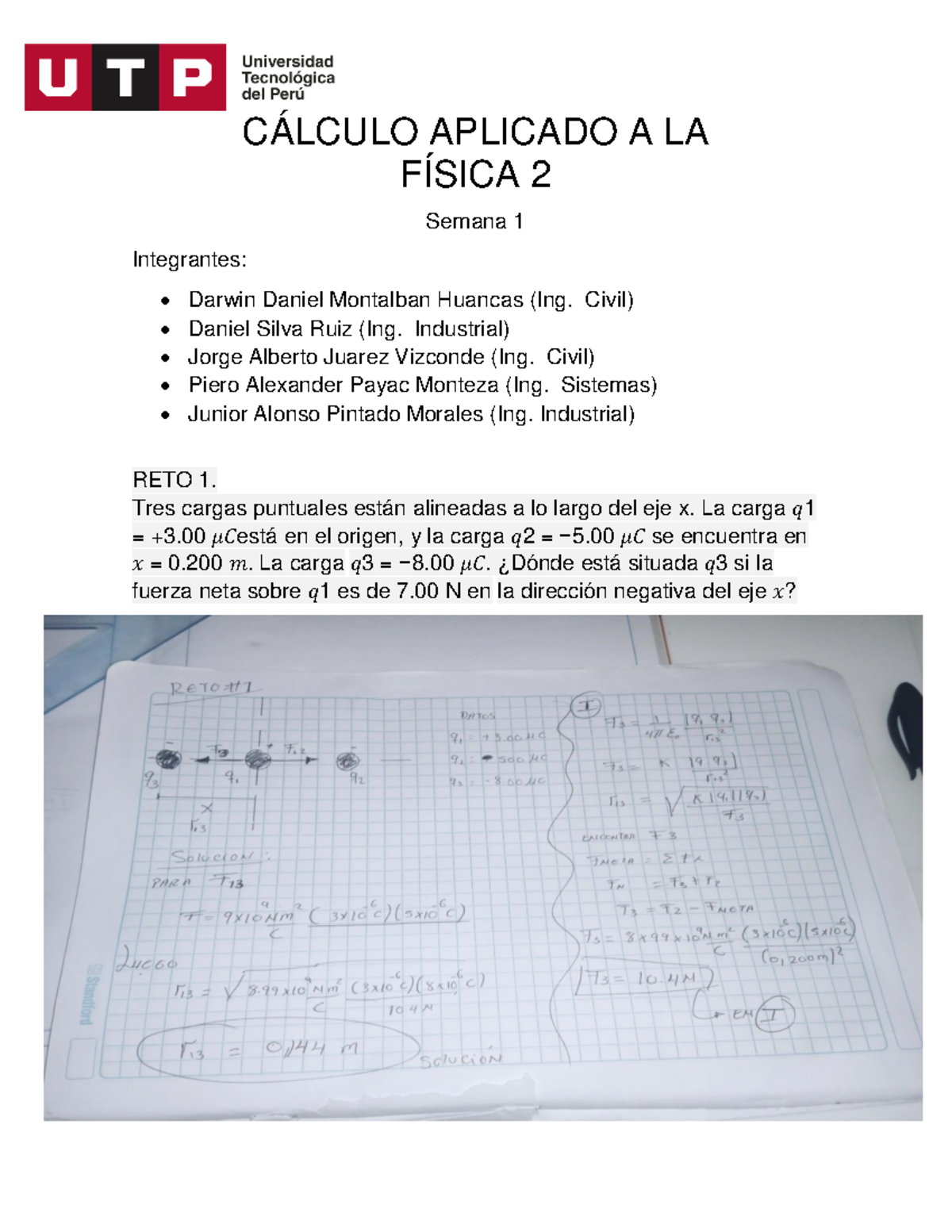 CAF2- Taller 01 - CÁLCULO APLICADO A LA FÍSICA 2 Semana 1 Integrantes ...