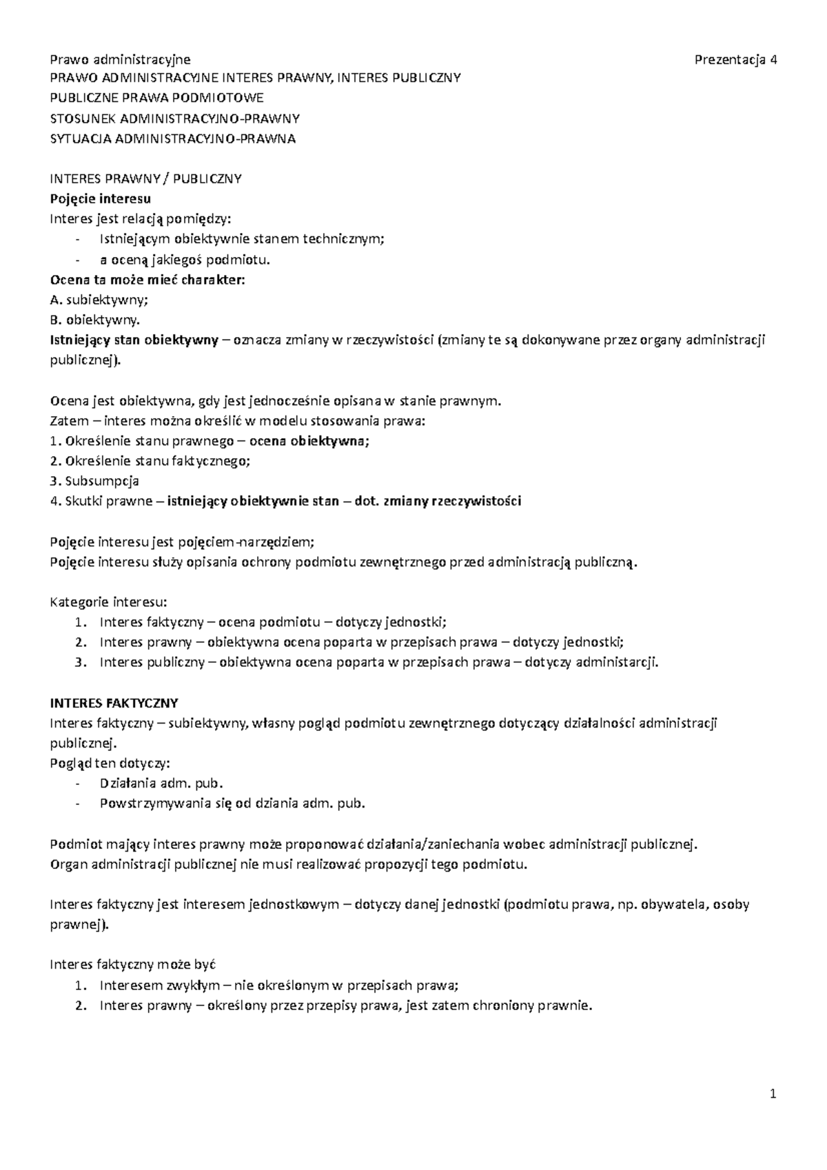 Prawo Administracyjne 4 - PRAWO ADMINISTRACYJNE INTERES PRAWNY, INTERES