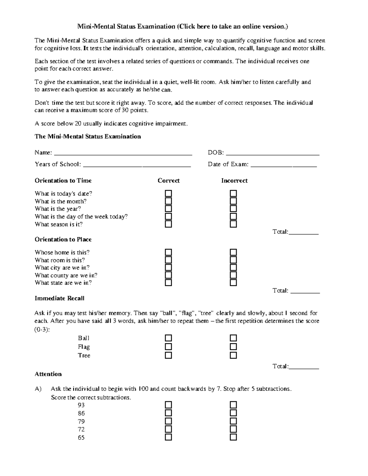 Mini Mental State Exam Pdf Mini Mental Status Examination The Mini Mental Status Examination