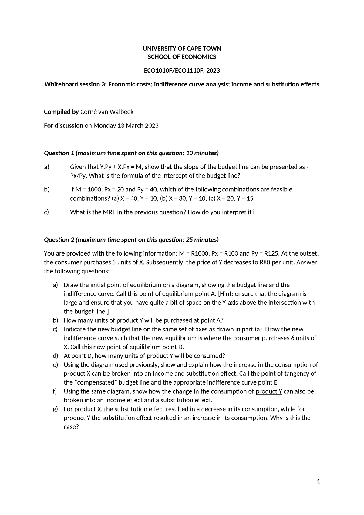 WB session 3 2023 Cv W - eco1010f whiteboard 3 - UNIVERSITY OF CAPE ...