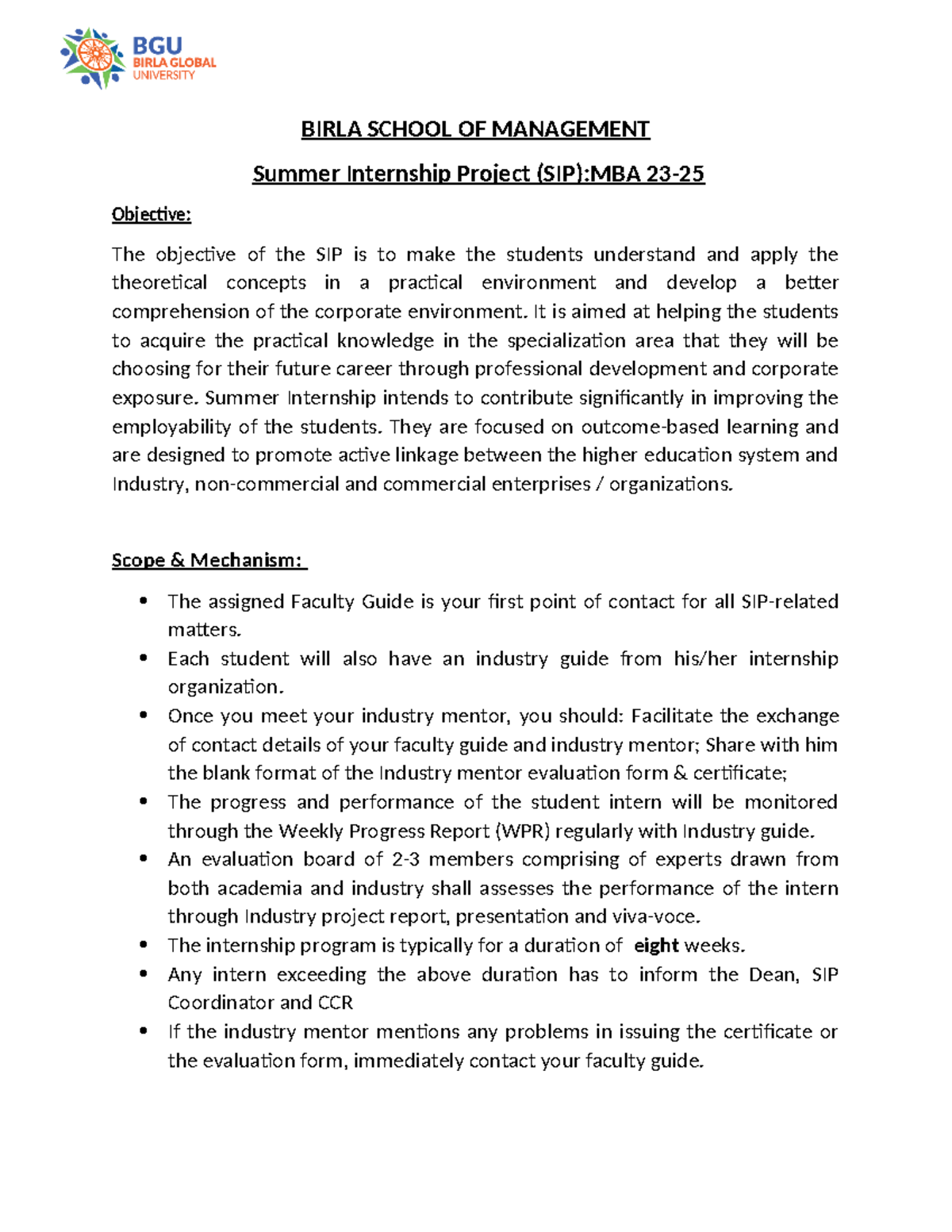 SIP SOP - marketing notes - BIRLA SCHOOL OF MANAGEMENT Summer ...