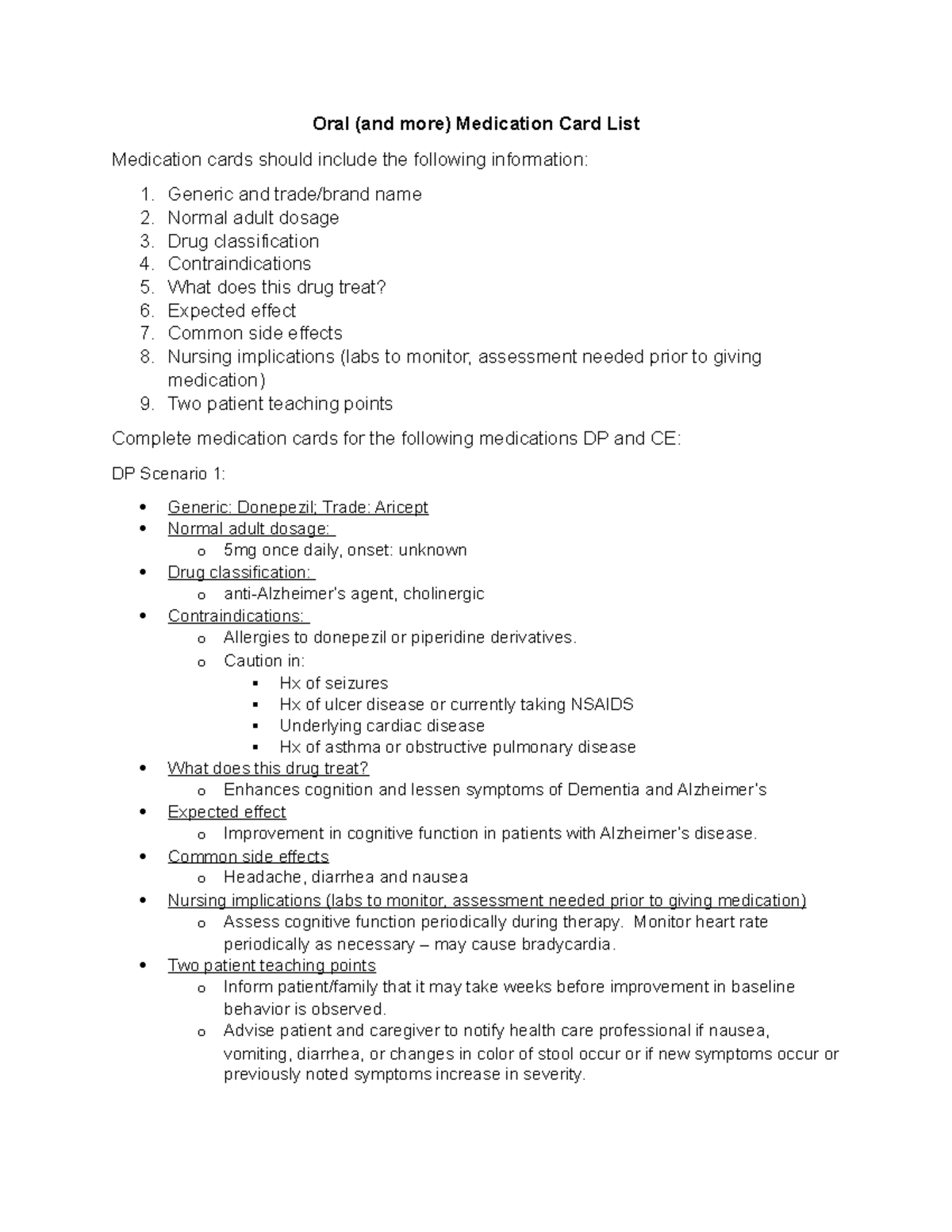 CE Oral Medication Card List Oral (and more) Medication Card List