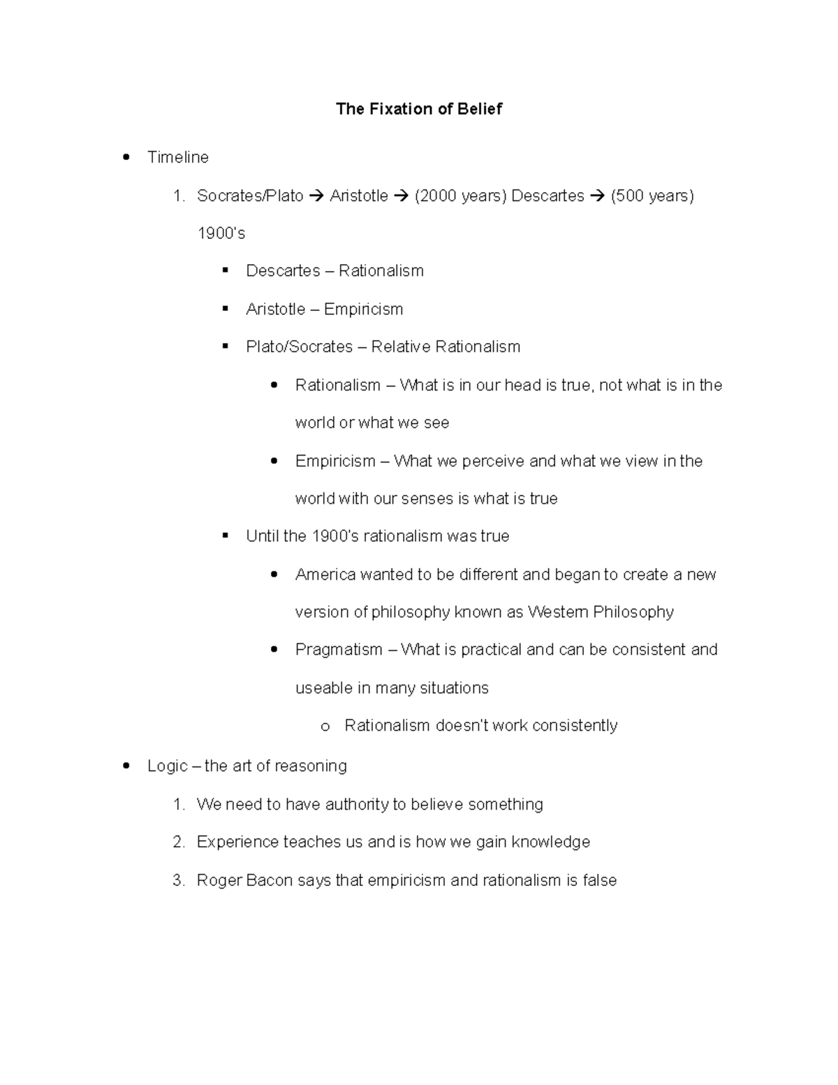 The Fixation of Belief Lecture notes 9 The Fixation of Belief