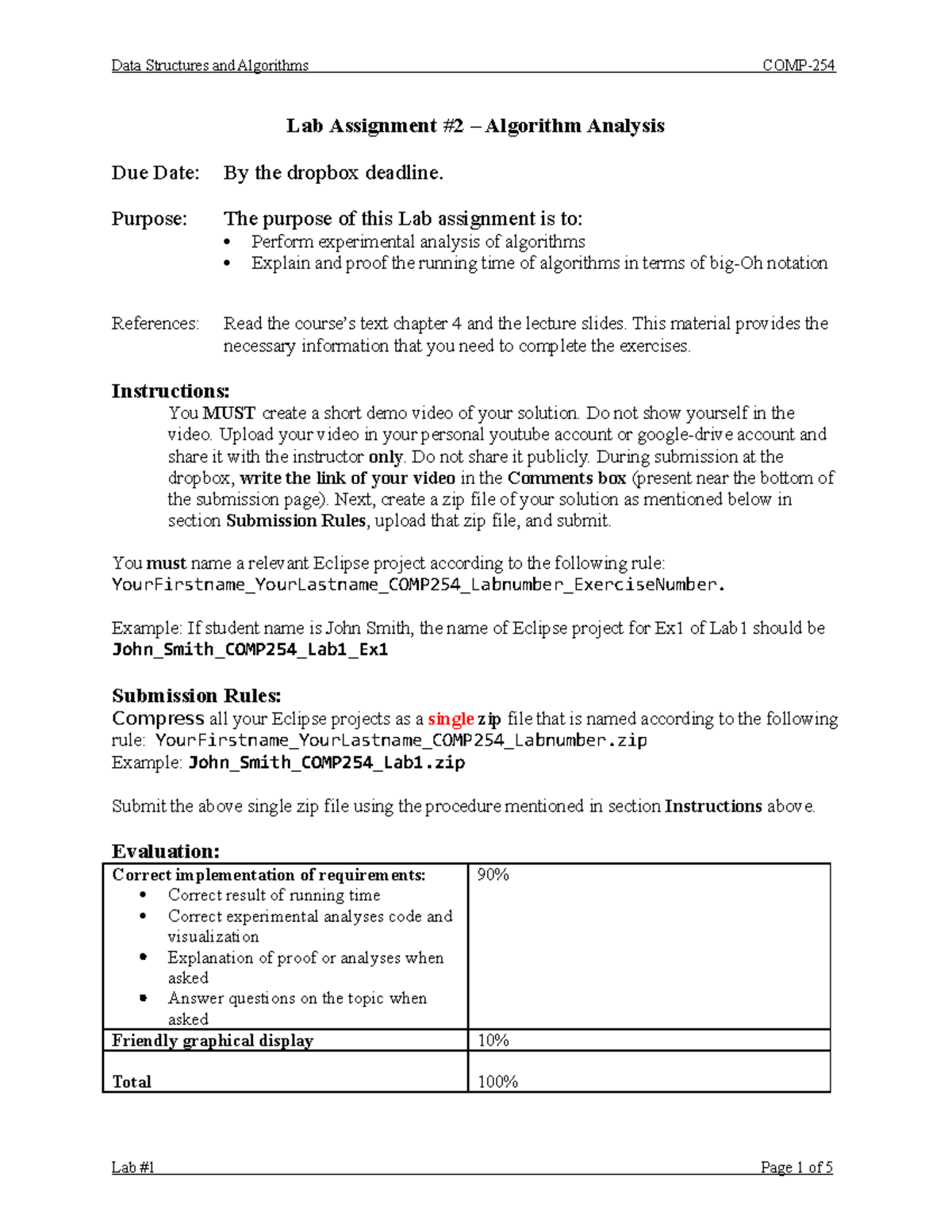 254 - Assignments/Labwork - Lab Assignment #2 – Algorithm Analysis Due ...