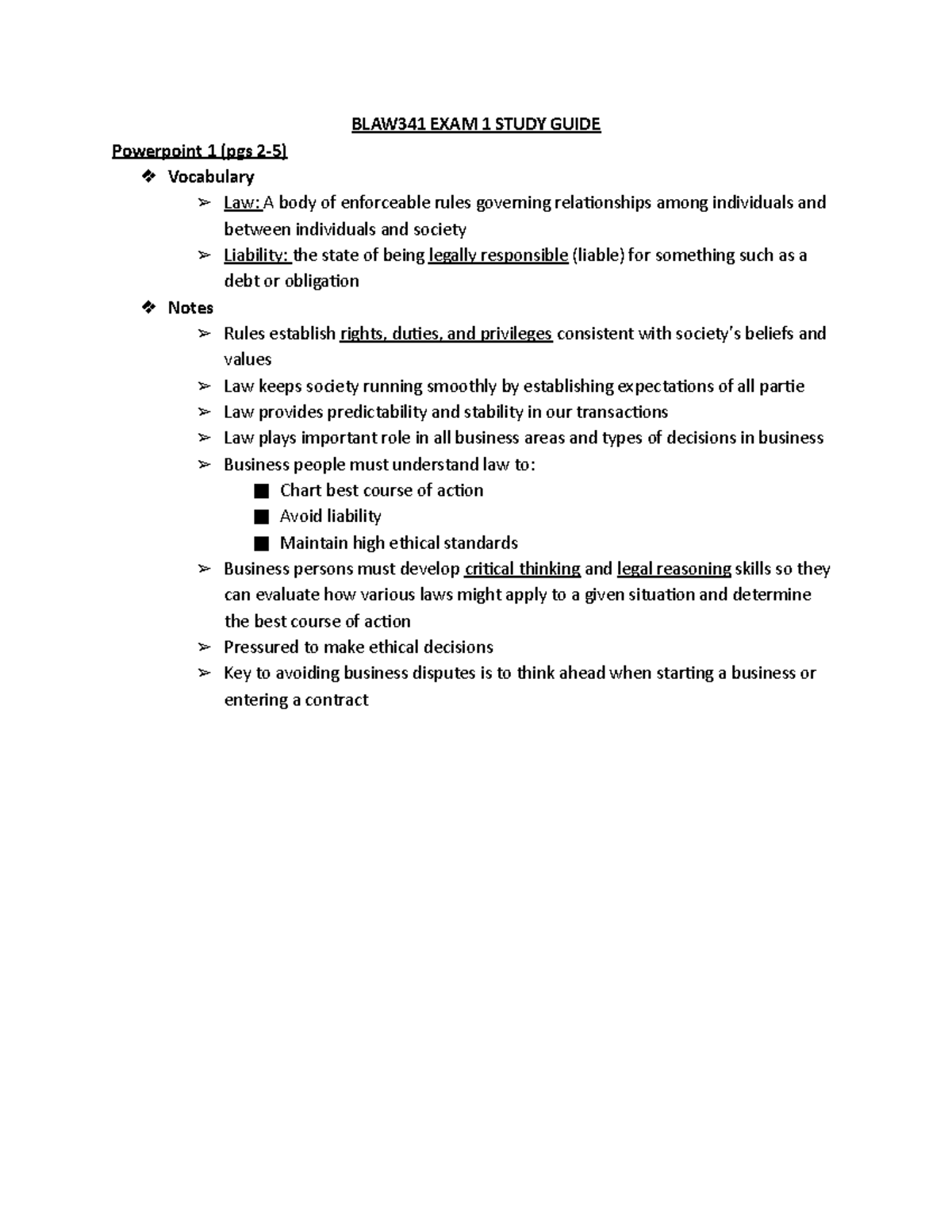 BLAW341 Exam 1 Guide Review Guide - BLAW341 EXAM 1 STUDY GUIDE ...