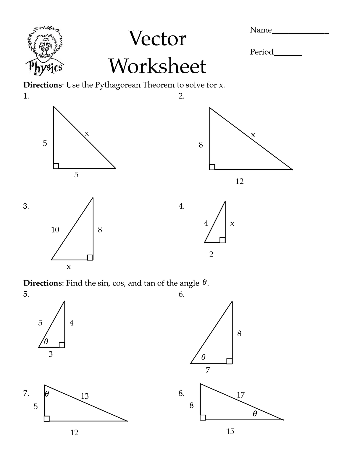 20 20 Vector Worksheet pdf - Vector Directions : Use the Regarding Pythagorean Theorem Worksheet Answers