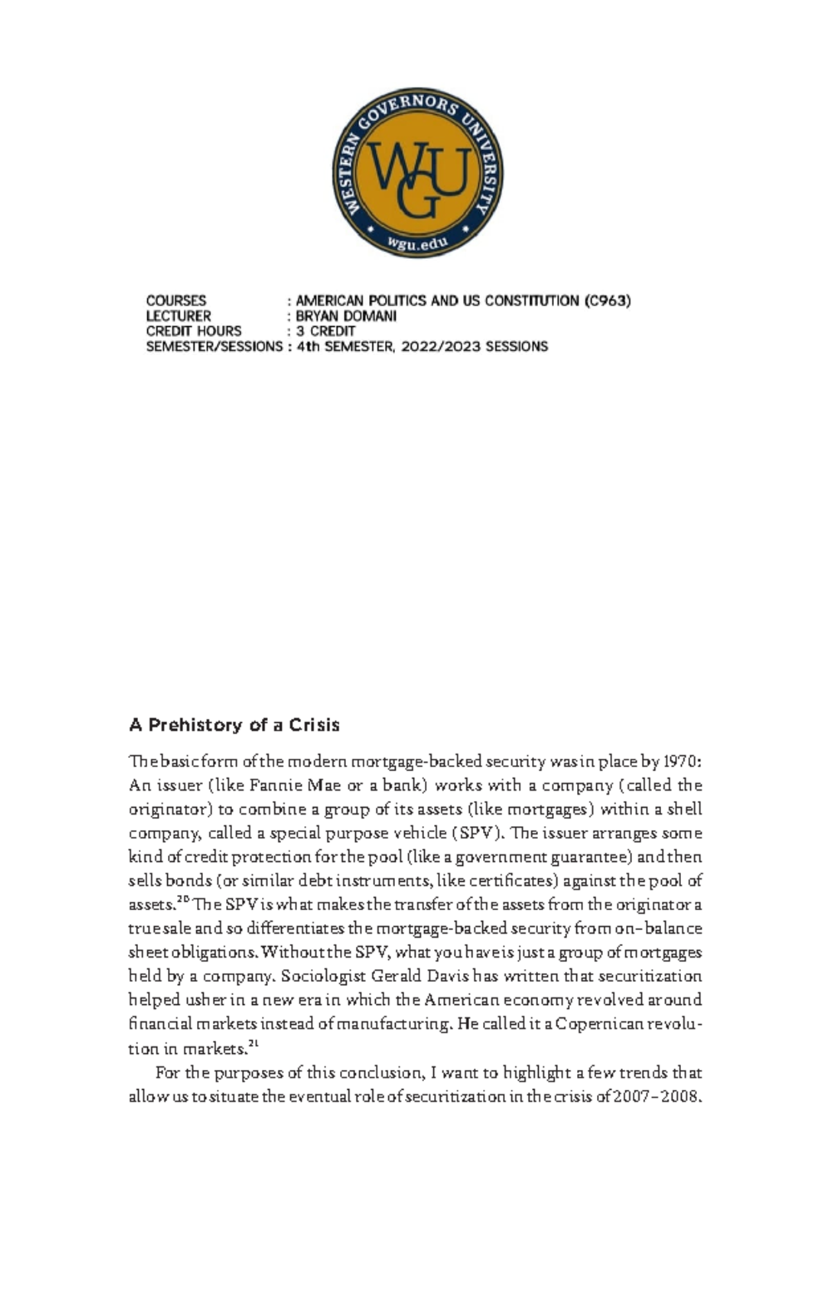 C963-WGU- American Politics AND US Constitution-PART-3 - A Prehistory ...