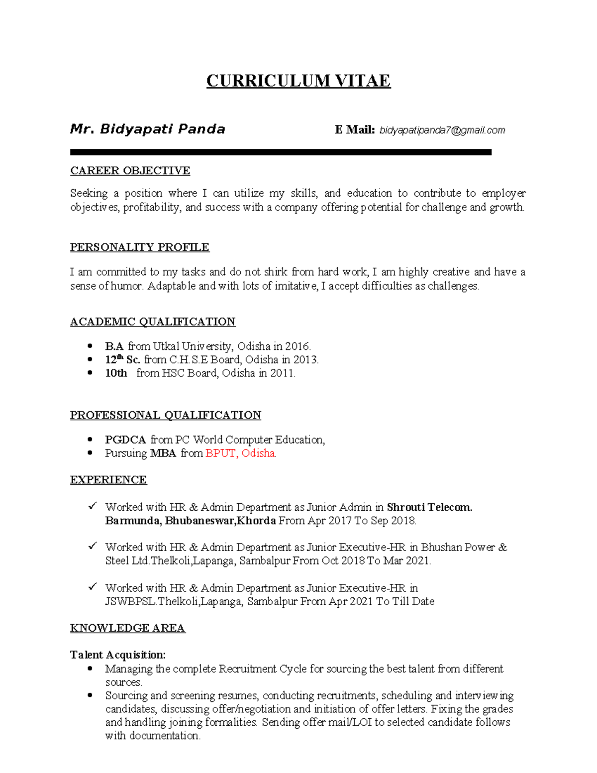 A25645288465 e691fb42491 a65e691fb408d0 Bidyapati Panda Resume ...