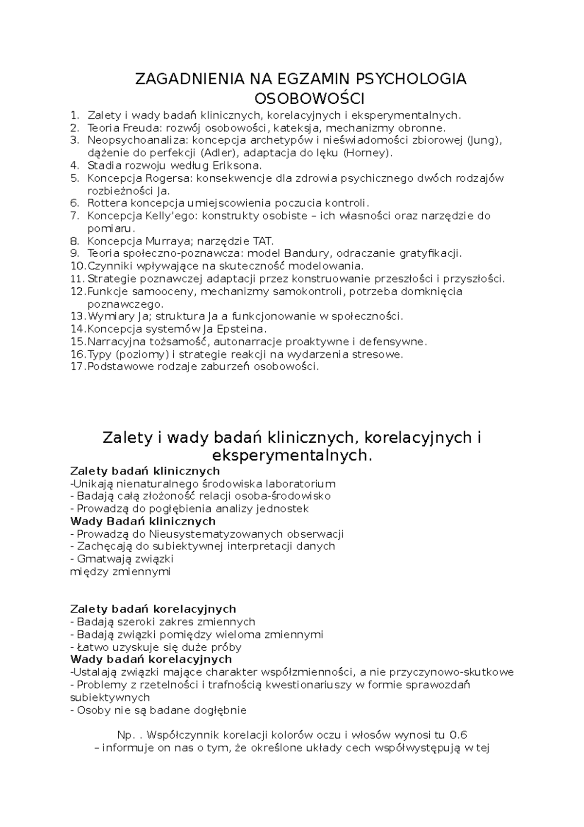 Zagadnienia NA Egzamin Psychologia OsobowoŚCI - ZAGADNIENIA NA EGZAMIN ...