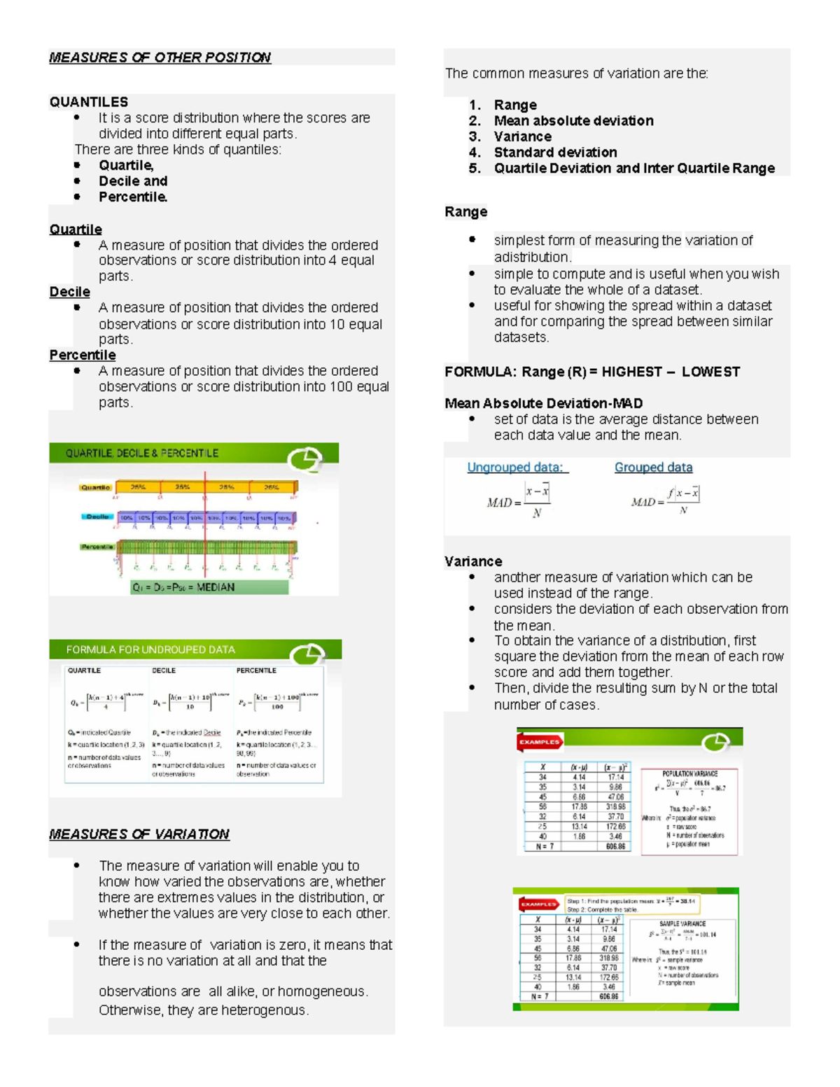 MATM ..I - reviewer in matm - MEASURES OF OTHER POSITION QUANTILES It ...