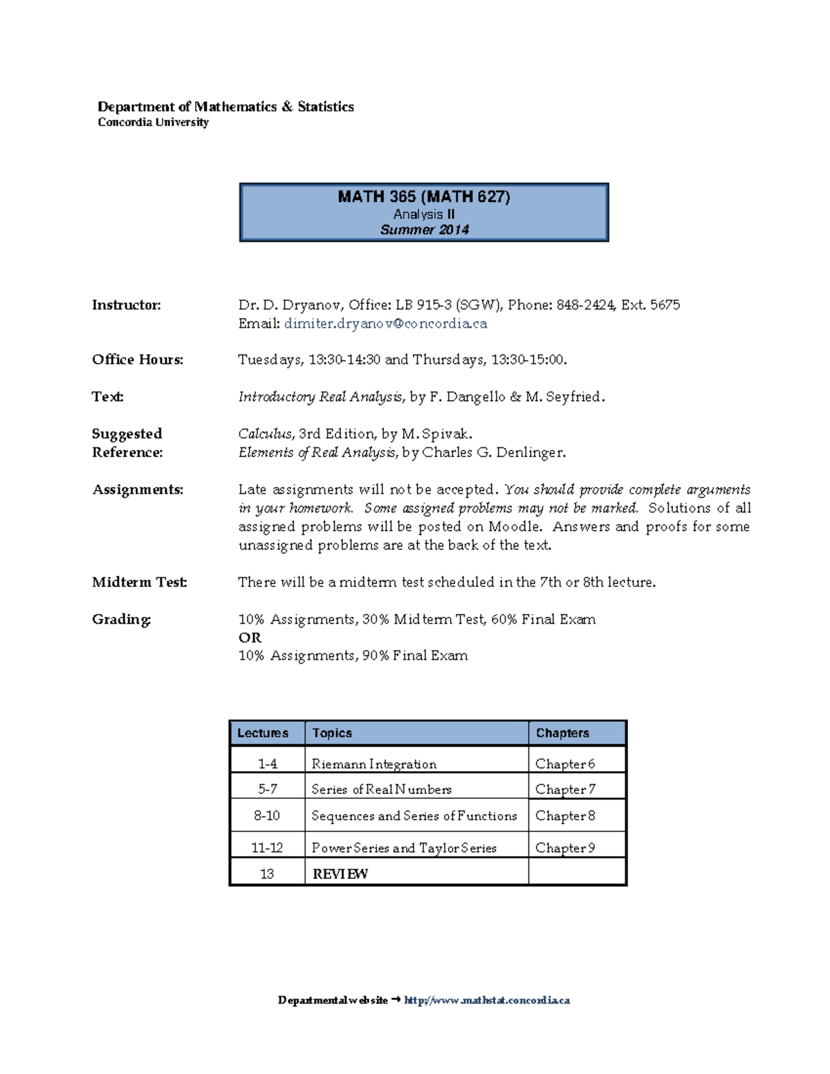 MATH365 - Concordia University Course Outline for years 2014 ...