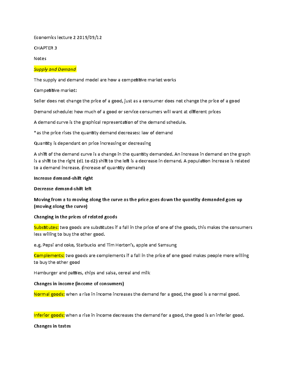 Economics lecture 2 2019 - Economics lecture 2 2019/09/ CHAPTER 3 Notes ...