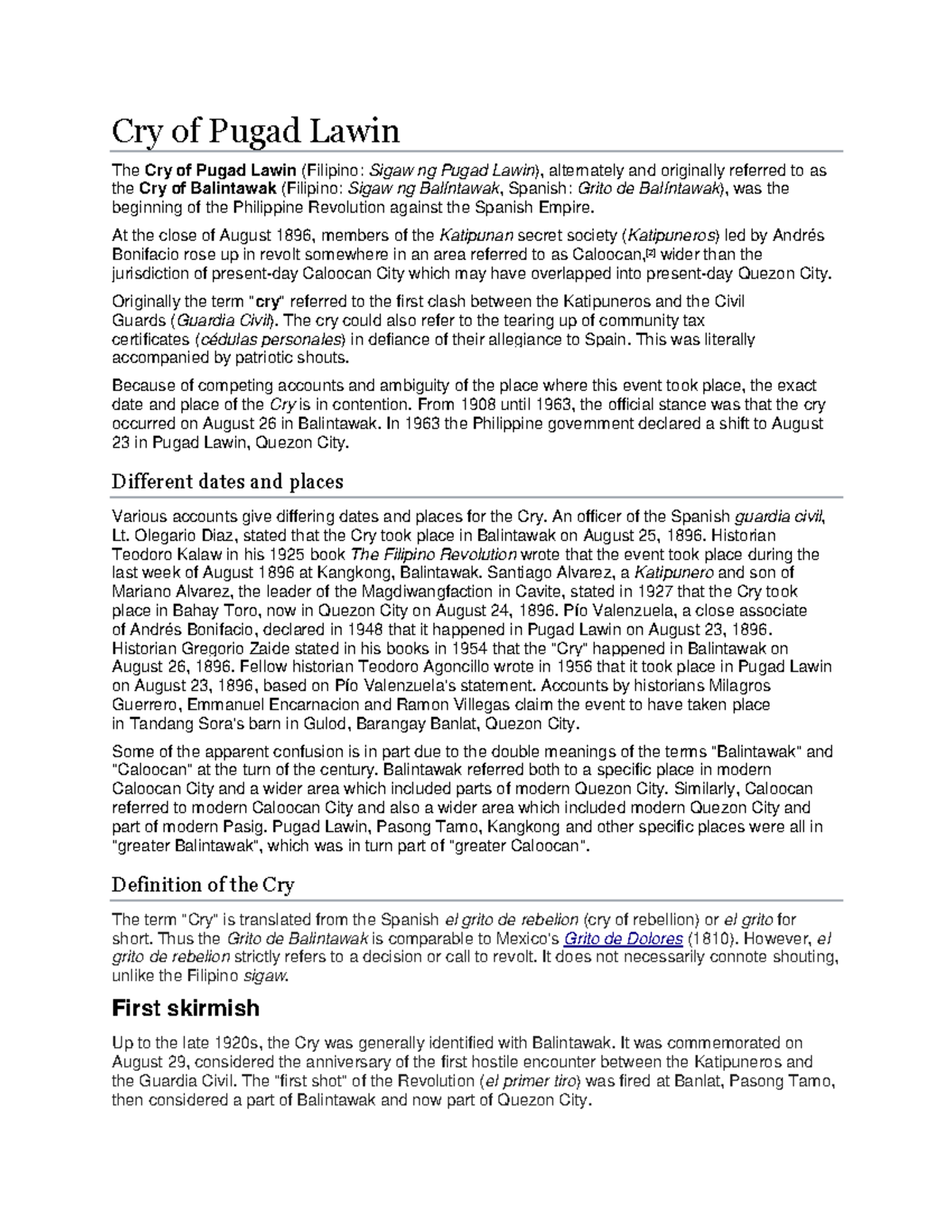 Pdfcoffee pugadlawin - Cry of Pugad Lawin The Cry of Pugad Lawin ...