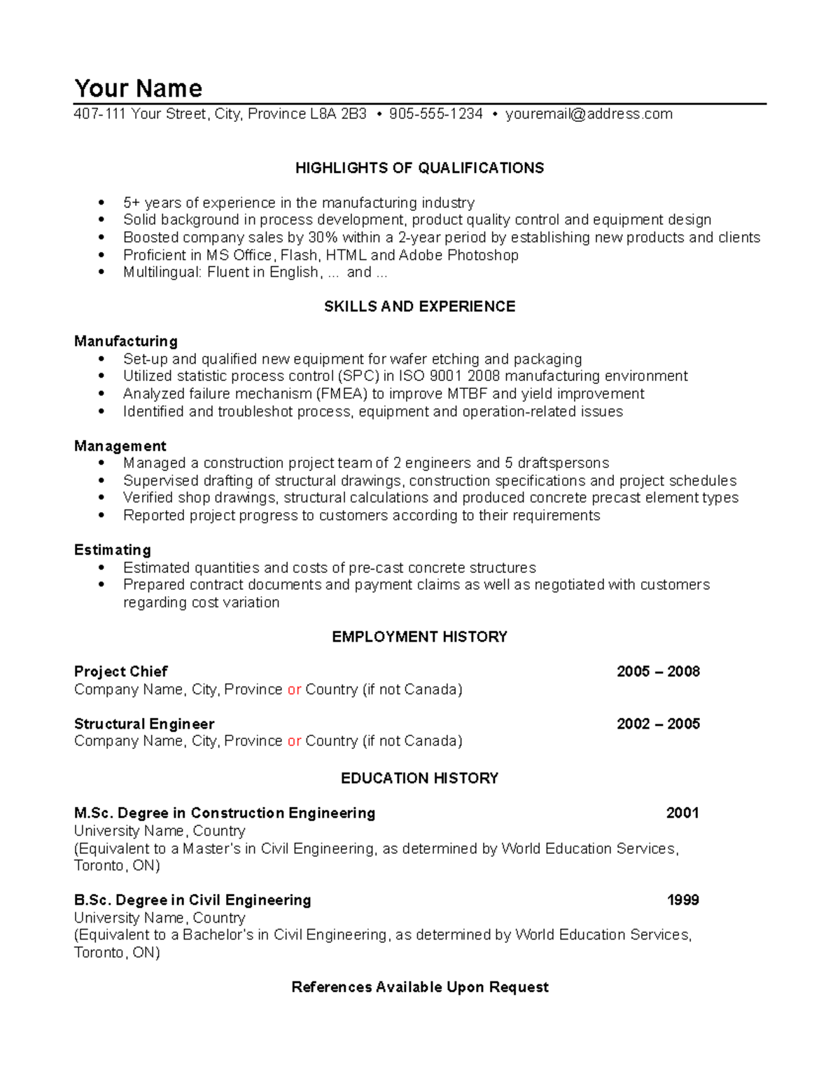 Resume Sample Functional - Your Name 407-111 Your Street, City ...