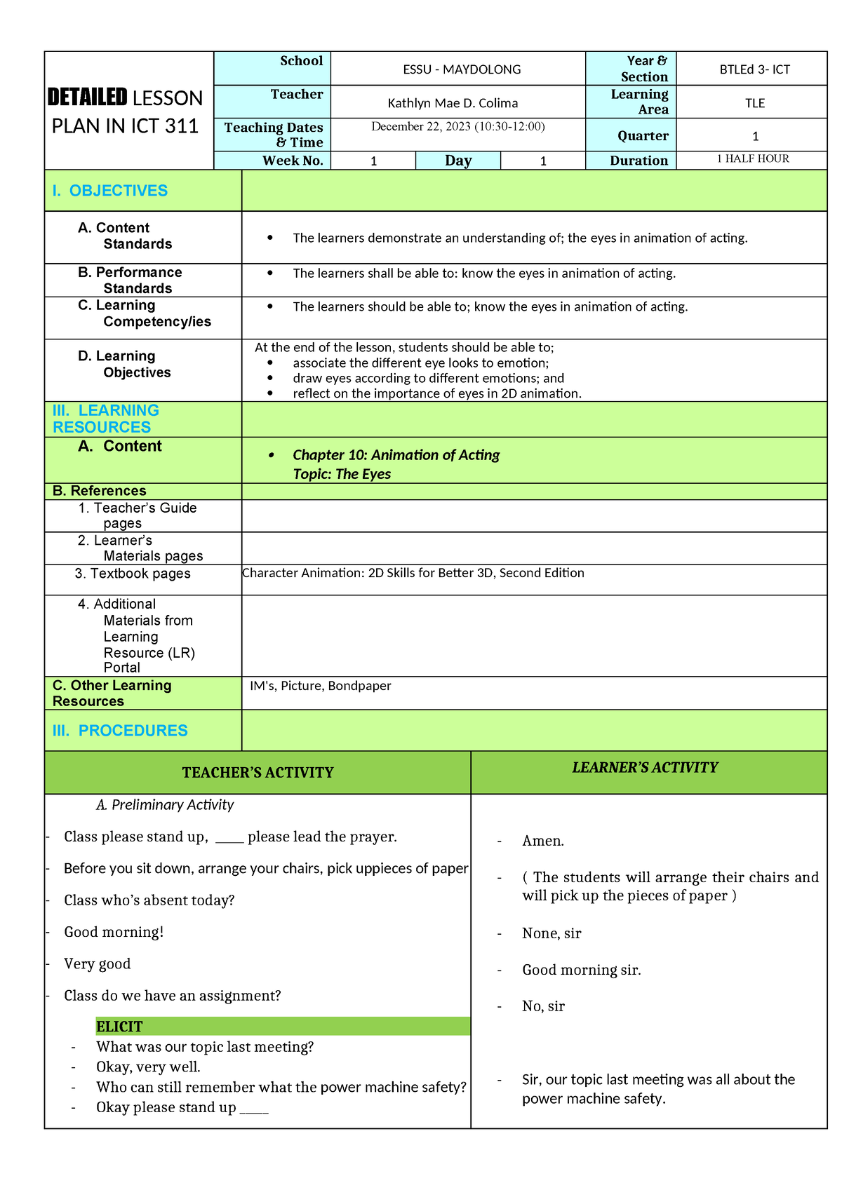 JJJ 7Es 1 1 - Lesson Plan - DETAILED LESSON PLAN IN ICT 311 School ESSU ...