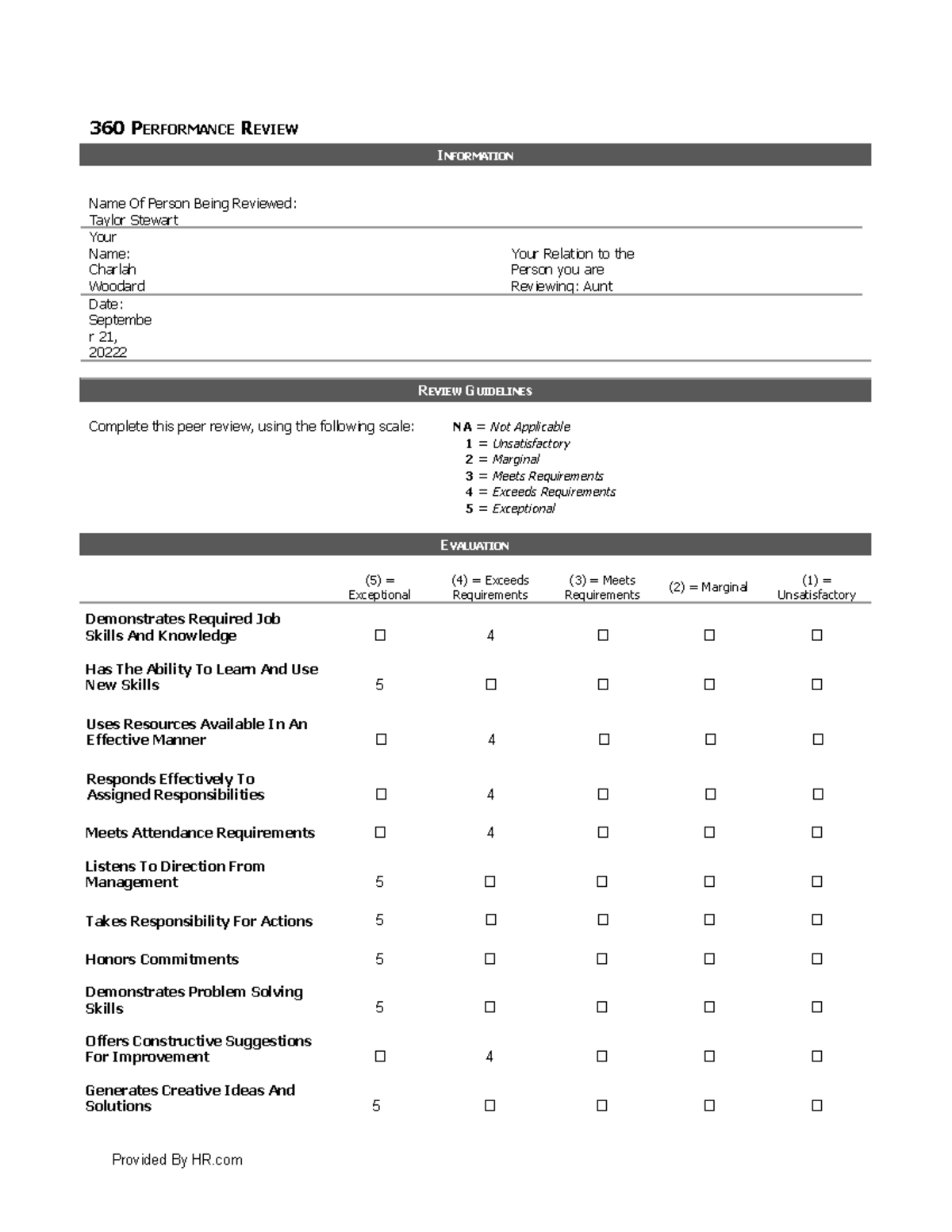 M360 performance review - 360 PERFORMANCE REVIEW INFORMATION Name Of ...