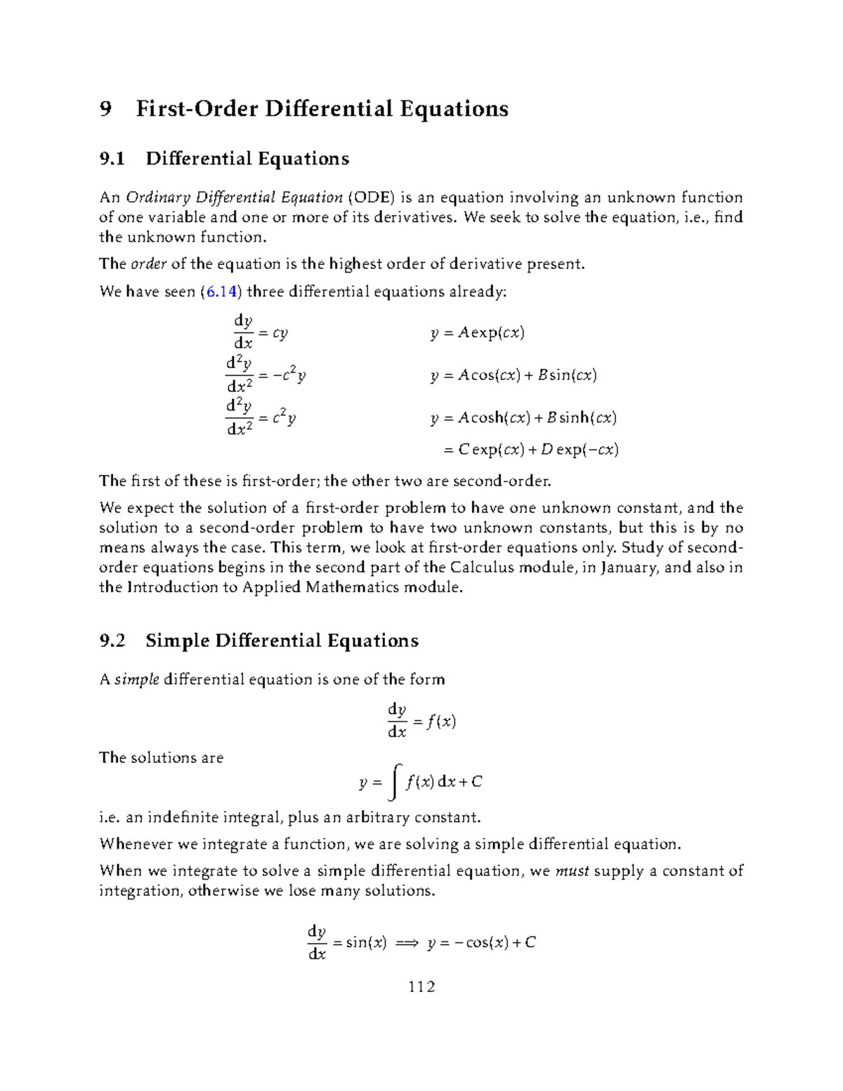 Calculus notes 09 - 9 9 First-Order Differential Equations Differential ...