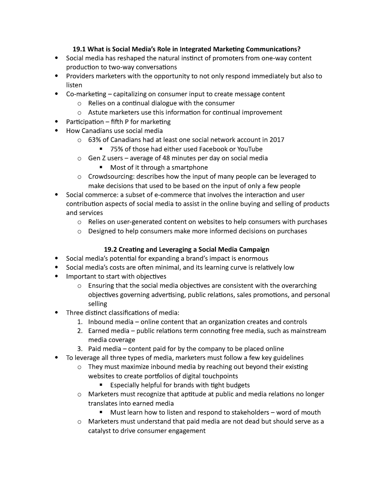 chapter 19 notes - 19 What is Social Media’s Role in Integrated ...